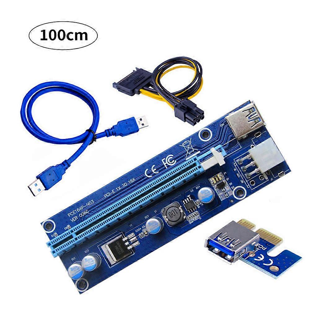 PCI-E Extender Card Mining Computer PCI-E 1x TO 16x Adapter with 6-pin & USB Interface, Blue, 1m USB Cable