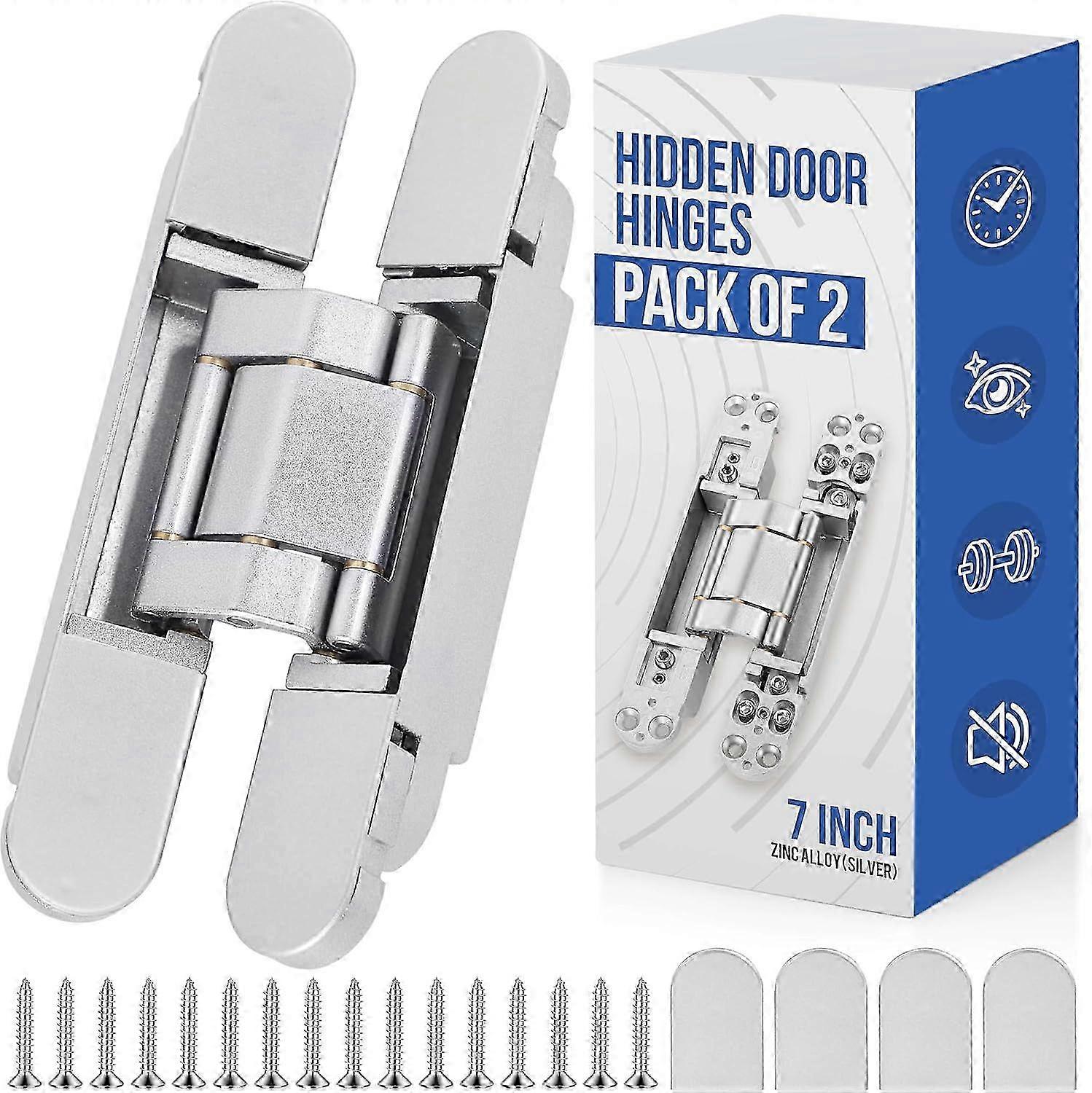 Charnières de porte invisibles améliorées, modèle 2025, 2 argentées, 7 pouces, 3 voies