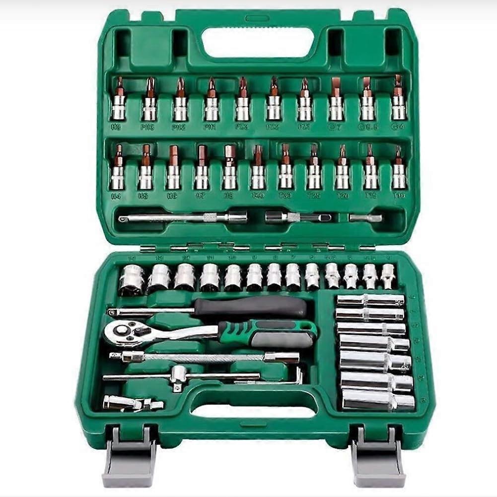 53Piece 1/4 Inch Drive Socket Set With 72Tooth Ratchet, Chrome Vanadium Wrench And Bit Sockets, 2/4/6 Inch Extensions