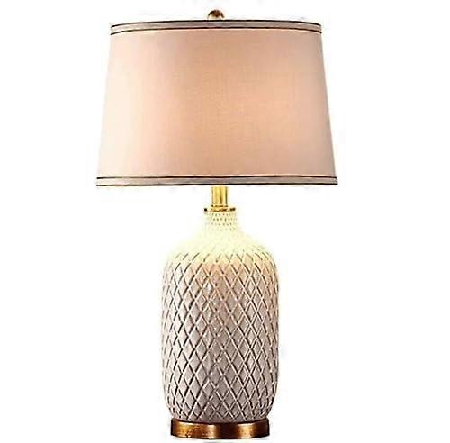 Modern Ceramic Desk Lamp For Reading With Fabric Lampshade Eye Protection Push Button Switch Nightstand Bedside Lamp