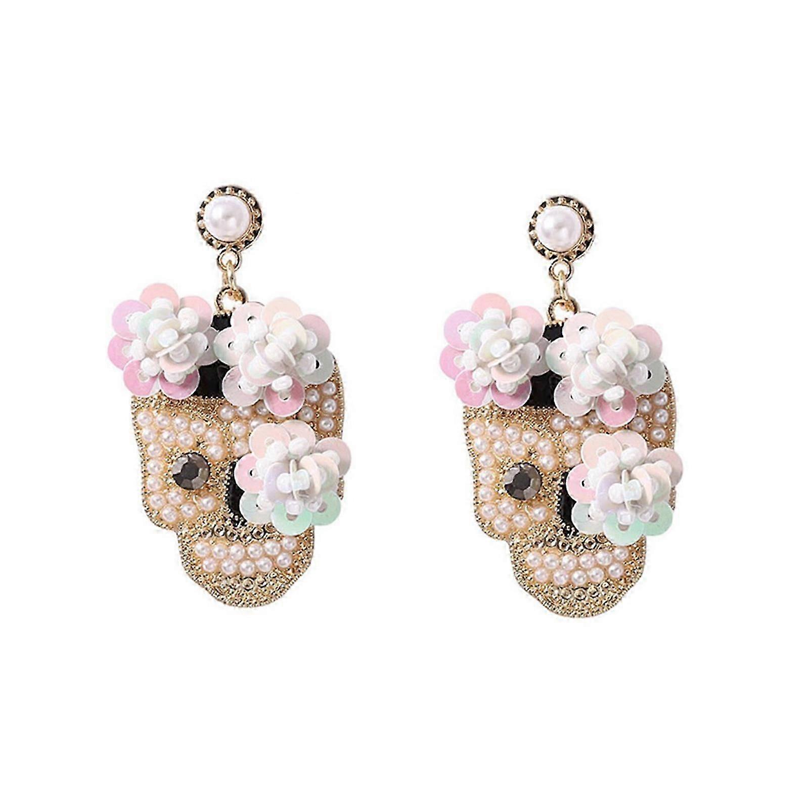 Elegant Skull Earrings Featuring Zirconia Accents for Women's
