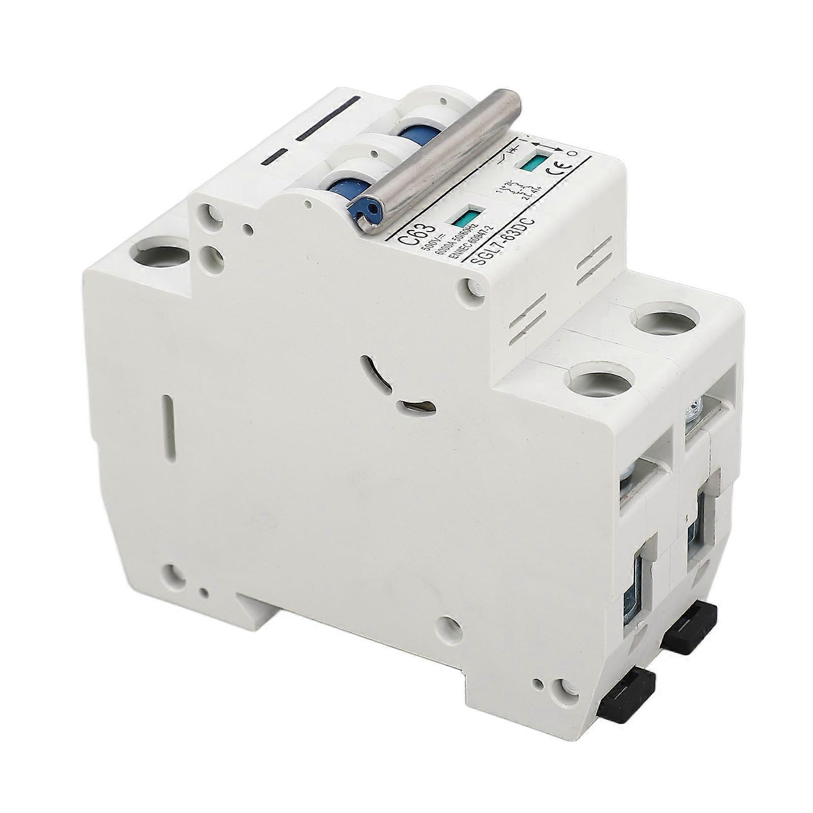 DC500V 2P Miniature DC Circuit Breaker Short Circuit Overload Protection 35mm Rail Installation PV Circuit Breaker 63A 
