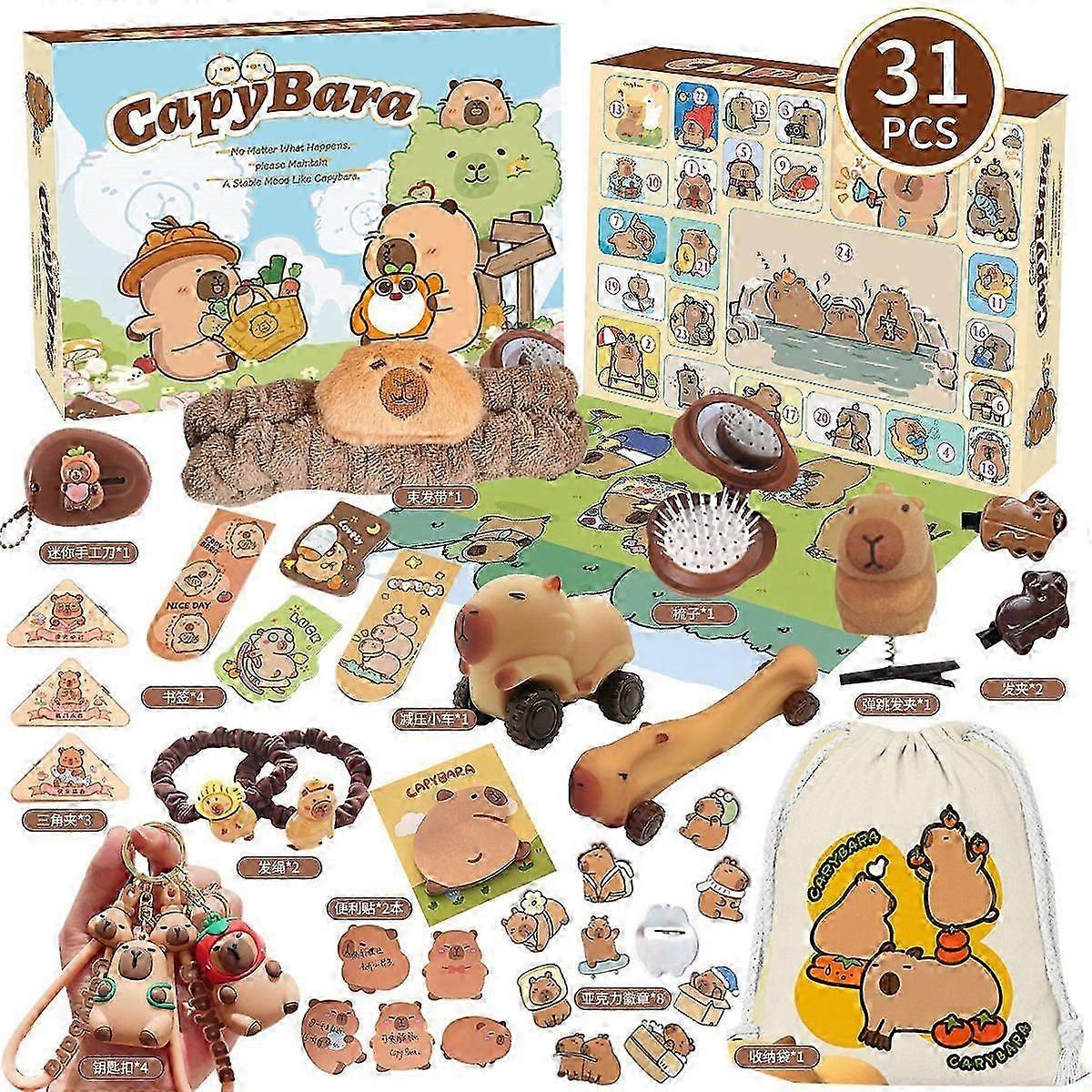 Calendar de Advent 2025 Calendar de cadouri de Crăciun pentru fete - Accesorii pentru calendarul de Advent Decorațiuni de Crăciun Capibara