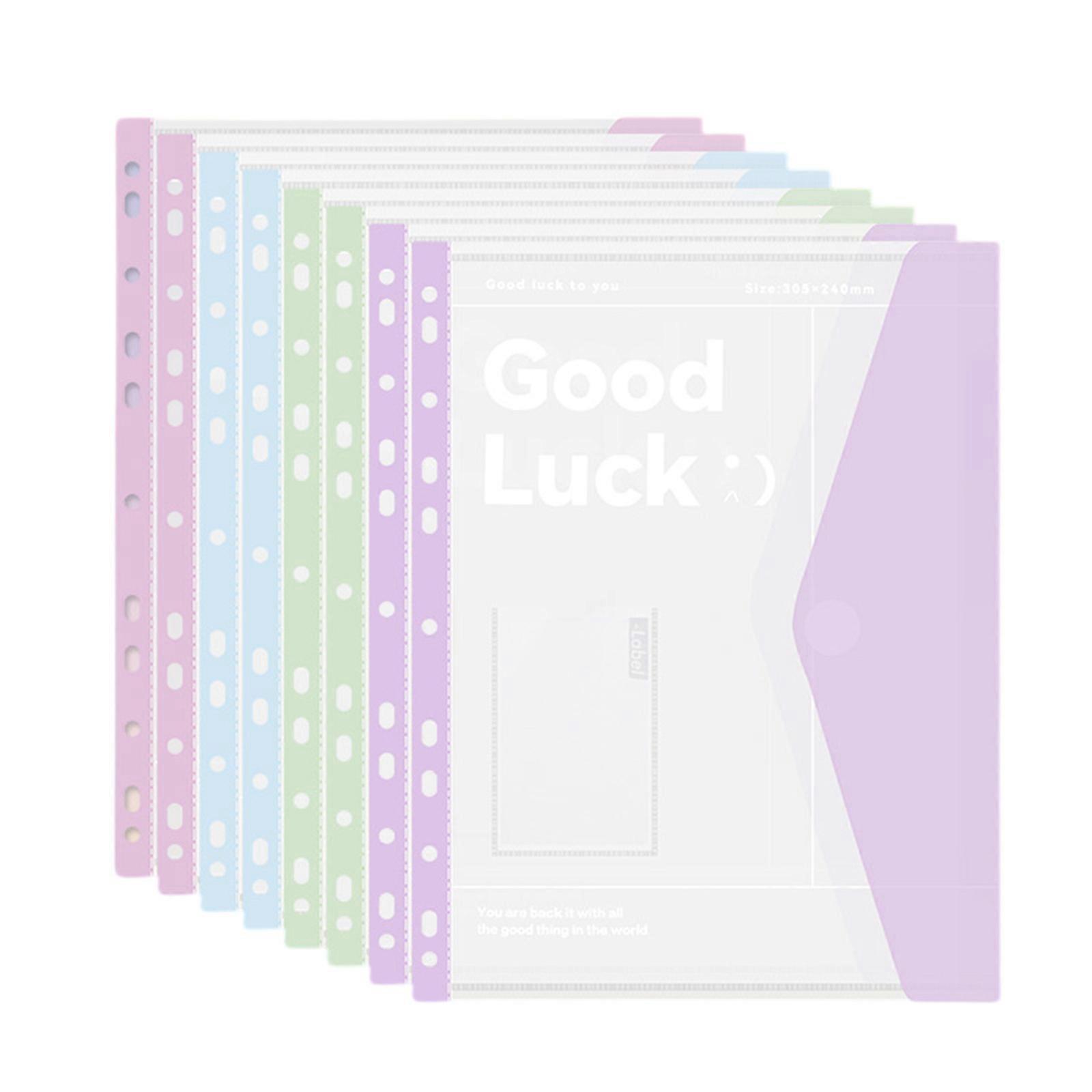 4/6/8Pcs Punched Pockets Clear File Wallet Button Closure File Envelope Document Wallet with 11 Holes for Office School Multicolor