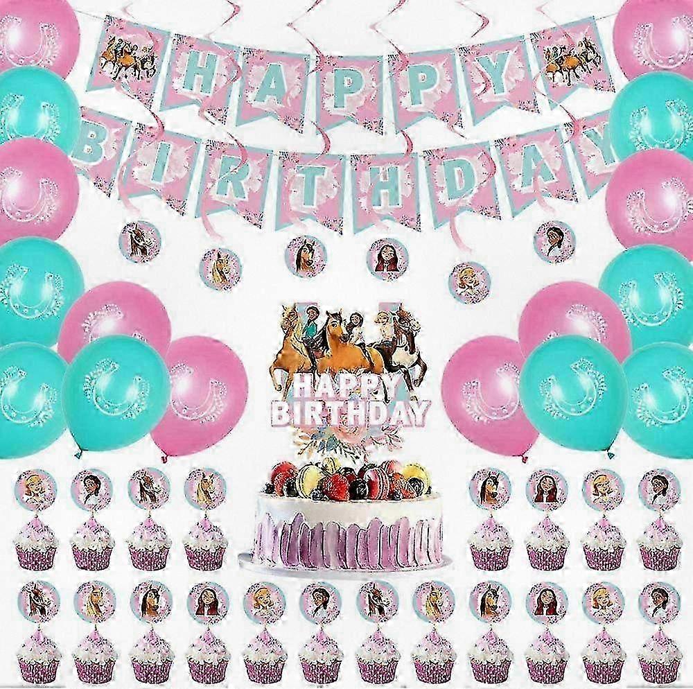 Birthday Party Supplies and Decorations for Spirit Riding Free Theme, Includes Flag, Whirl Ornaments, Cake Topper, Cupcake Toppers, Balloons