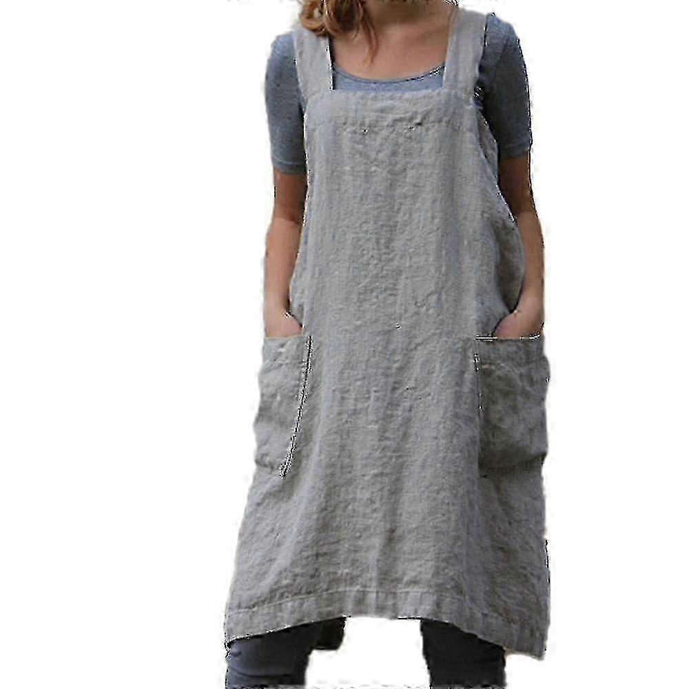 Women's Crossover Cotton Linen Apron with Pockets for Cooking Enthusiasts