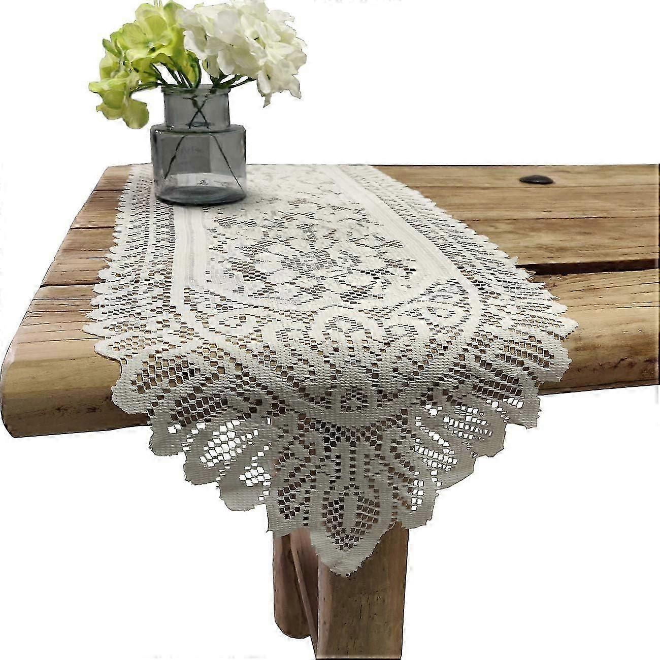 2 Pack Beige Cotton Crochet Table Runner without Tassels