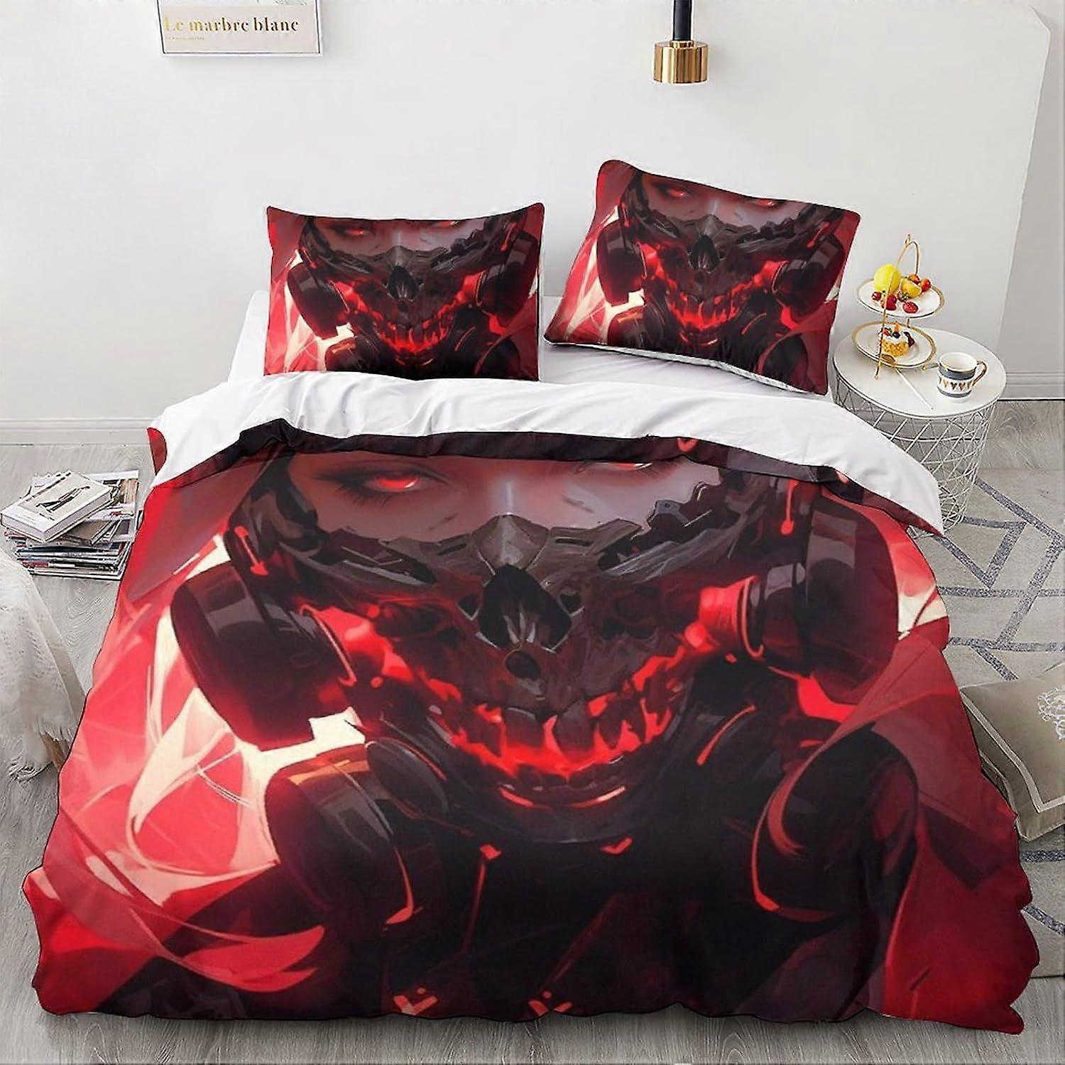 LikeEj 3 قطع أنيمي ومانجا غطاء لحاف مع أكياس وسائد ، طقم مفروشات طباعة أنيمي مع إغلاق بسحاب ، غطاء لحاف خيالي ملك