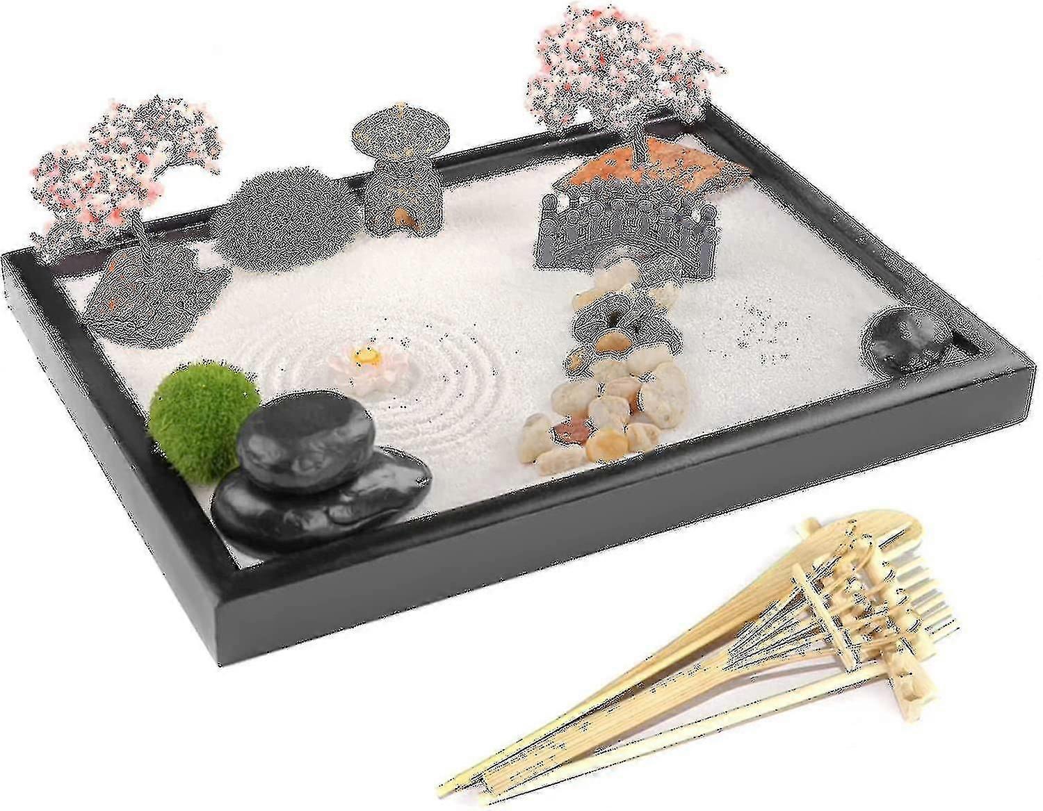 禅ガーデンキット禅ガーデンアクセサリー竹ツール付き、ミニ禅ガーデン卓上禅装飾砂テーブル -