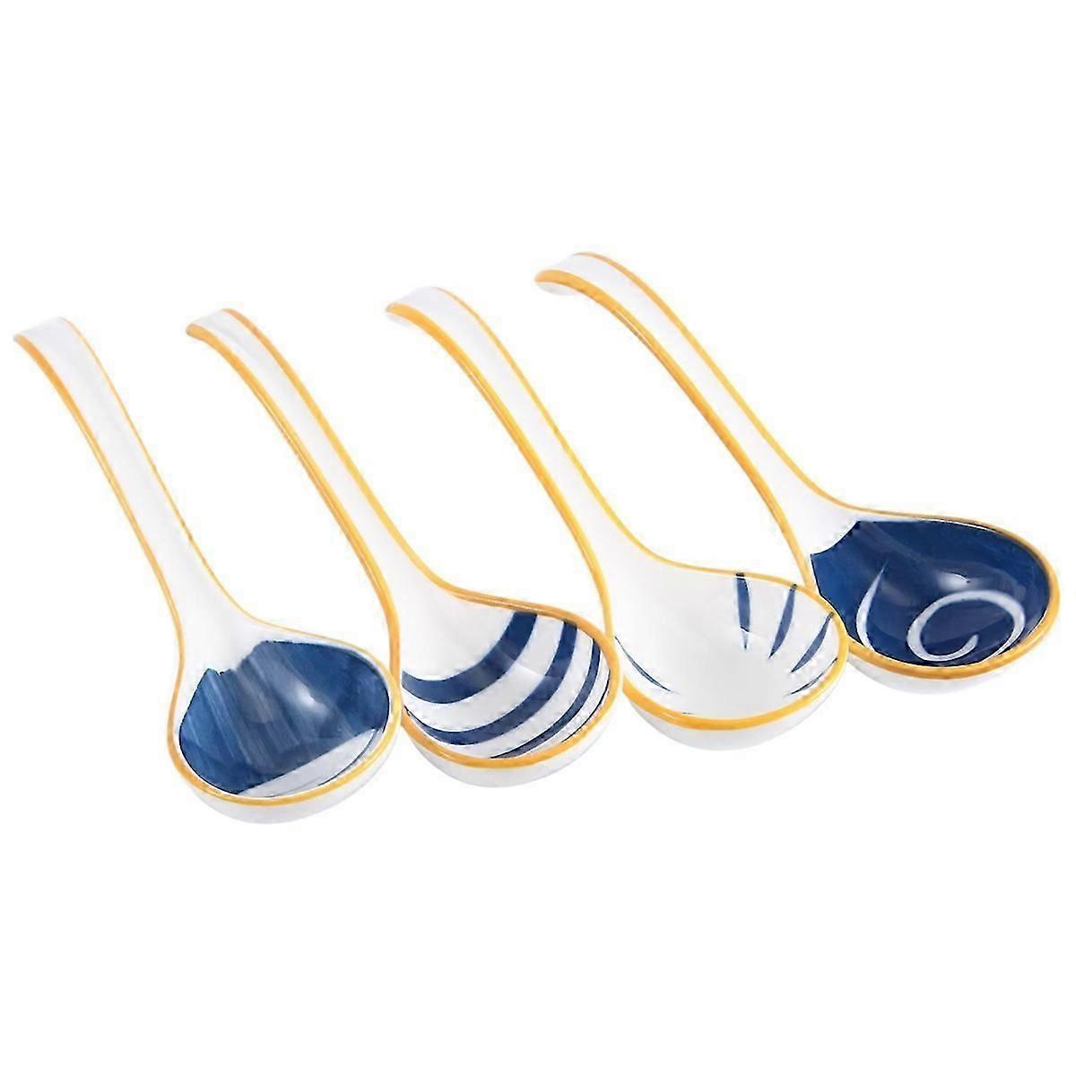 Ceramics Soup Spoons Set of Japanese Soup Spoon Long Handle Soup Spoons for Pho Ramen Noodles Wonton