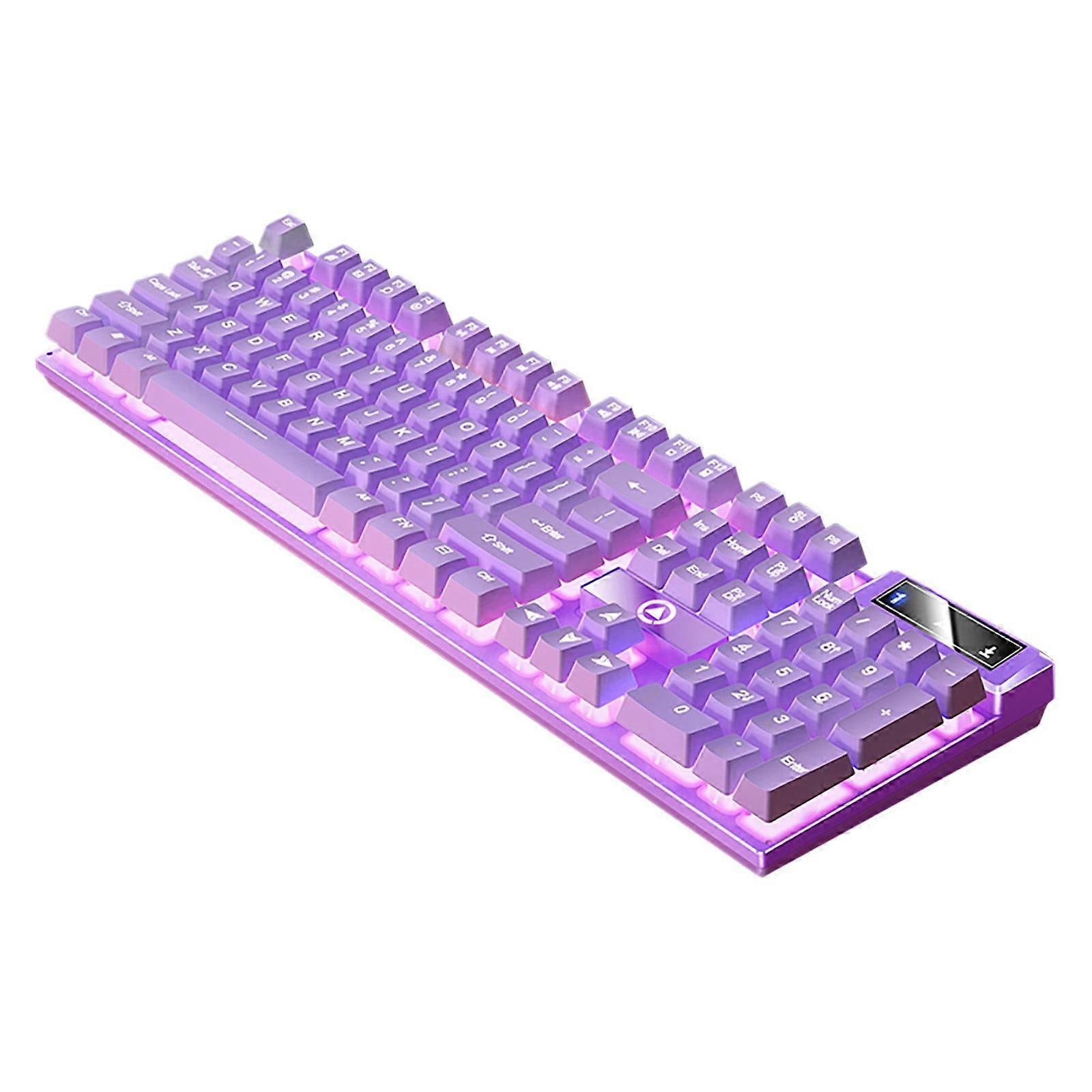 WRKEKC Gaming Keyboard USB Wired, Ergonomic Mechanical Feeling, Ultra-Slim LED Backlit, Compatible with Desktop, Computer - Purple