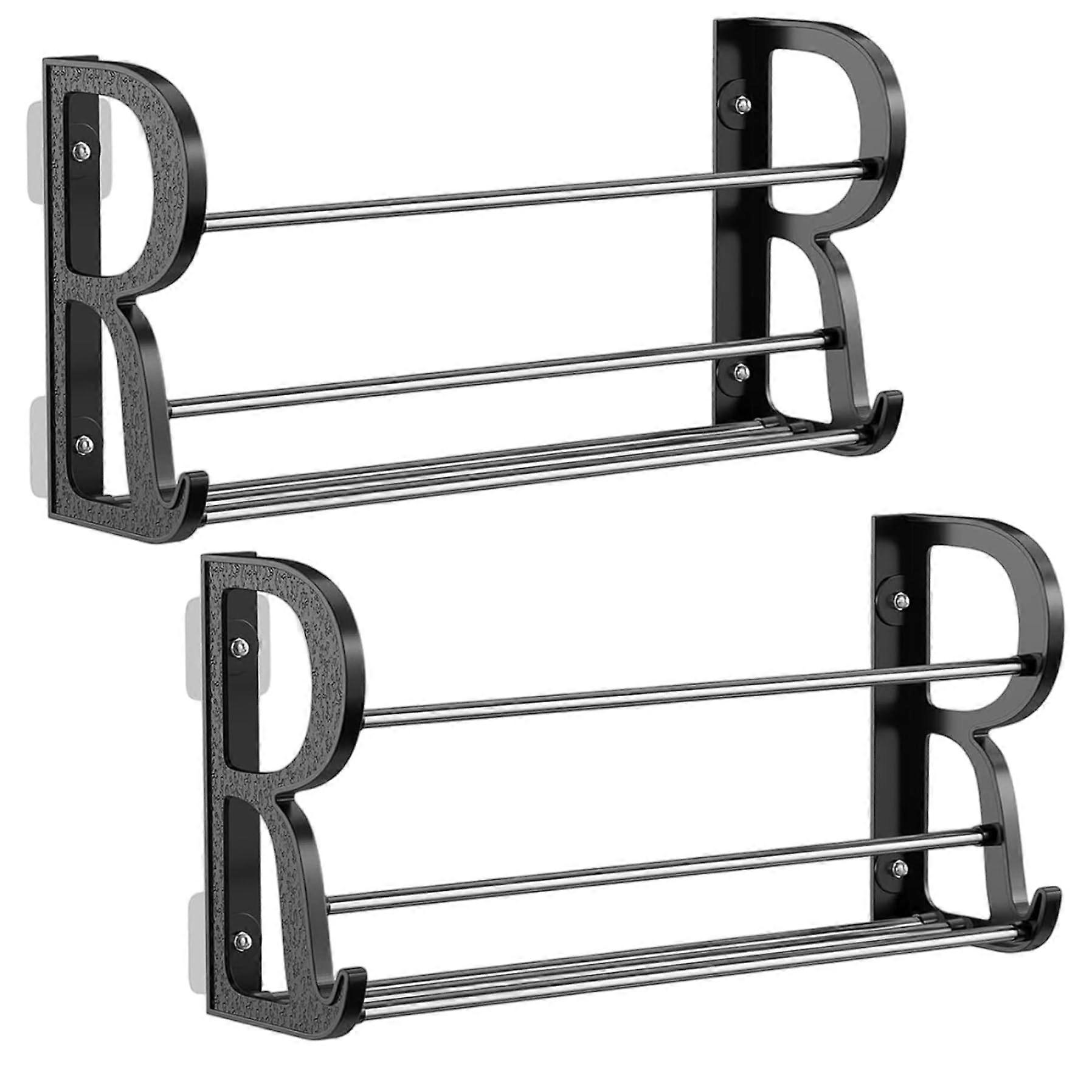 2 Pack Wall Mounted Shoe Rack with Hooks, Dual Layer Adhesive Organizer for Hallway and Bathroom