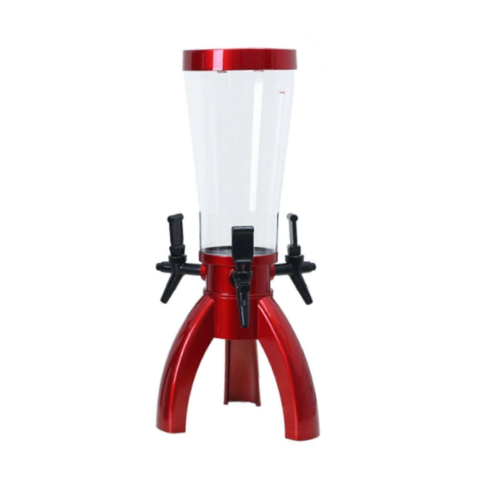 Beer Tower Dispenser 3L with 3 Taps and Ice Tubes for Bar, Home Party, Buffet, Restaurant Drink Service (Red)