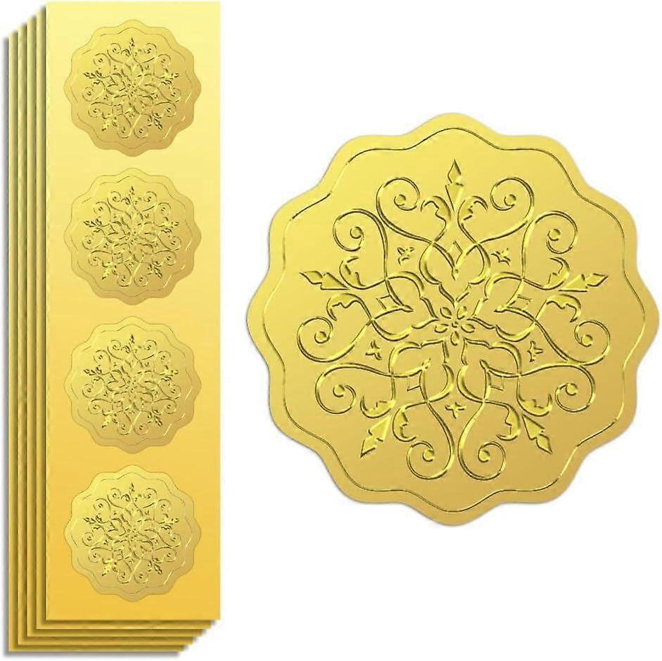 Gold Foil Sticker Seal Embossed Patterns 2 Inch 100Pcs Self Adhesive Golden Around Embossing Decals for Invitation Certificate Envelope Seal Gift Card