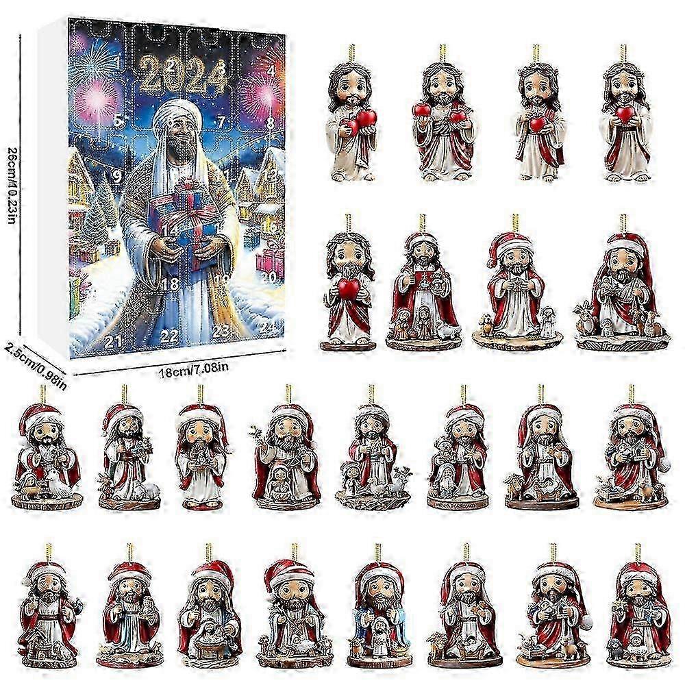 Religious Advent Calendar with 24PCS 2D Acrylic Christmas Pendants