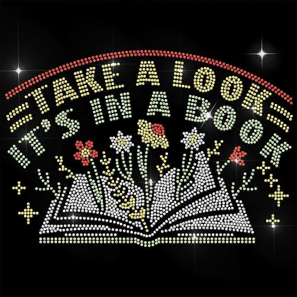 Letter Rhinestone Iron on Transfer Take a Look Bling Diamond Hotfix Patches for Clothes 11.6"x8.2" Large Iron On Sequin Applique for Jeans Jacket Caps