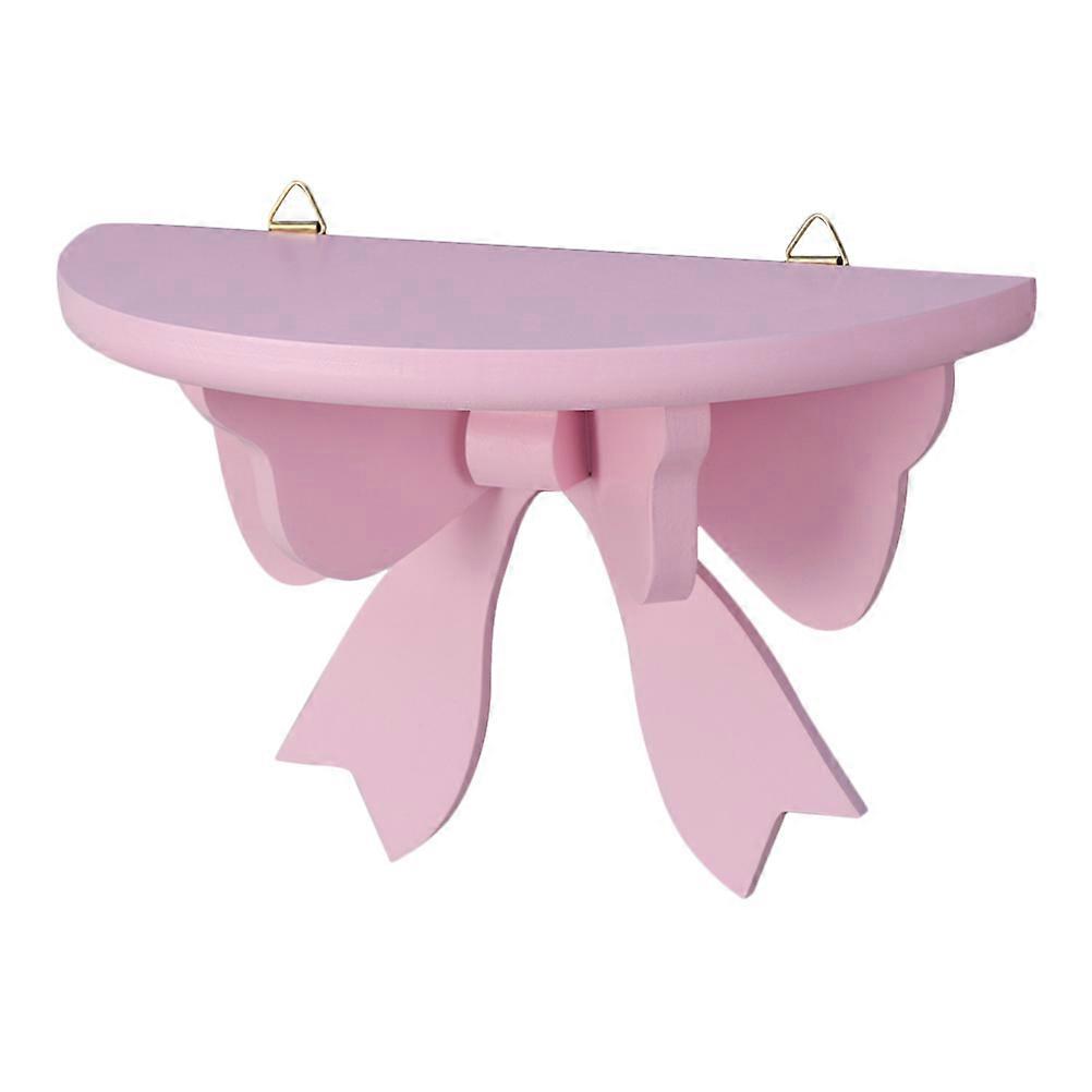Wooden Butterfly Floating Shelf for Storage Pink Wall Mounted Semicircle Shelf