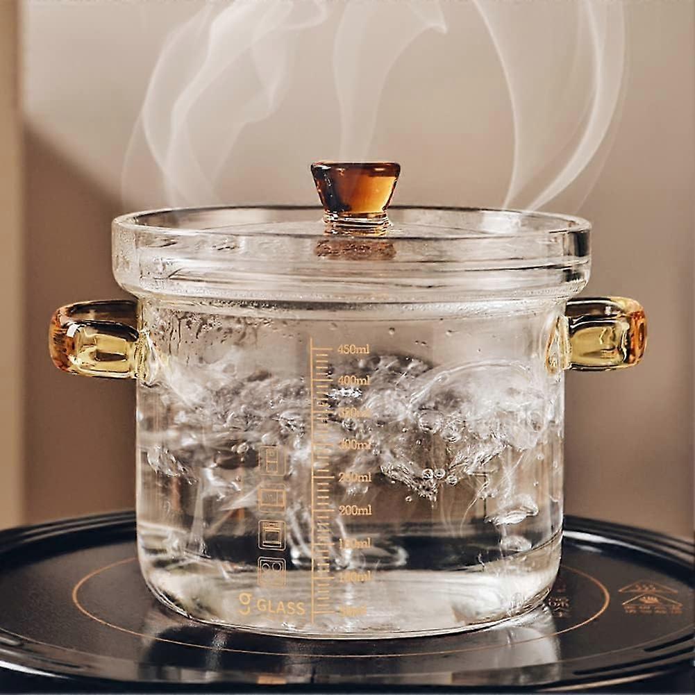 Glass Saucepan with Lid 0.45L HeatResistant Casserole Pot for Cooking Baking and Serving