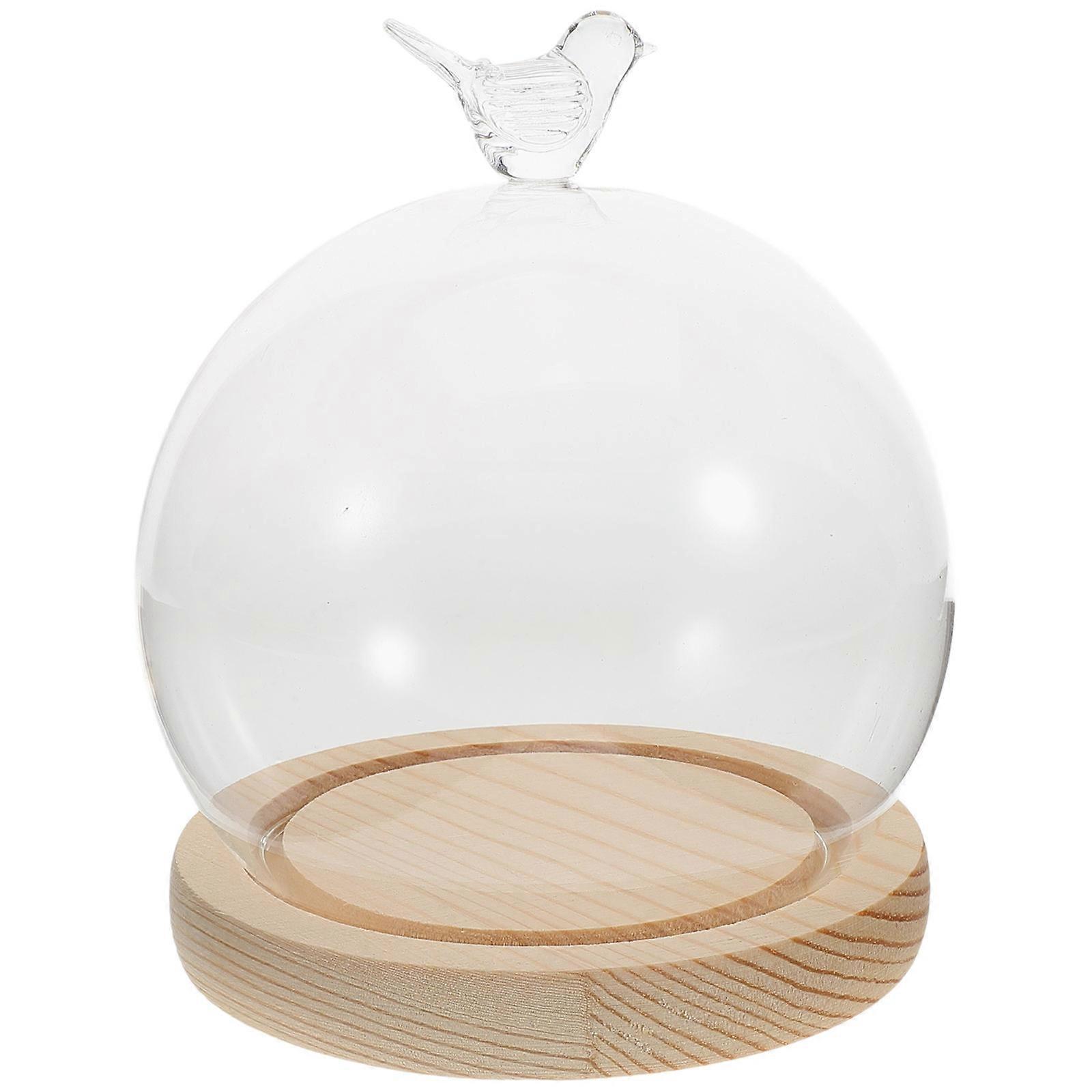 Decorative Glass Display Dome Cloche With Wood Base For Home Decor And Display Case 14X12CM Protective Cover 1 Set