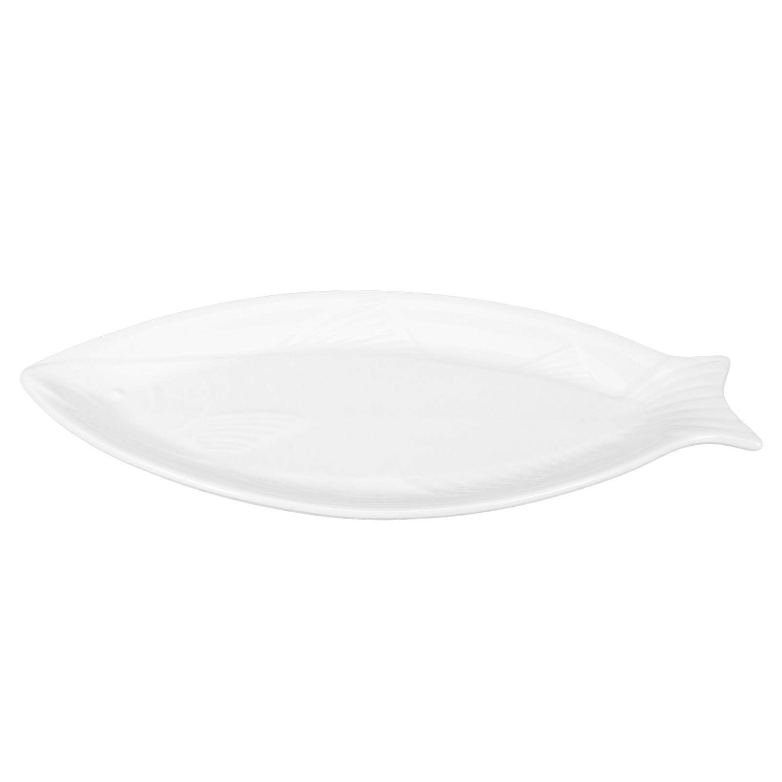 White Ceramic Fish Plate for Steamed Fish Serving Food Dish