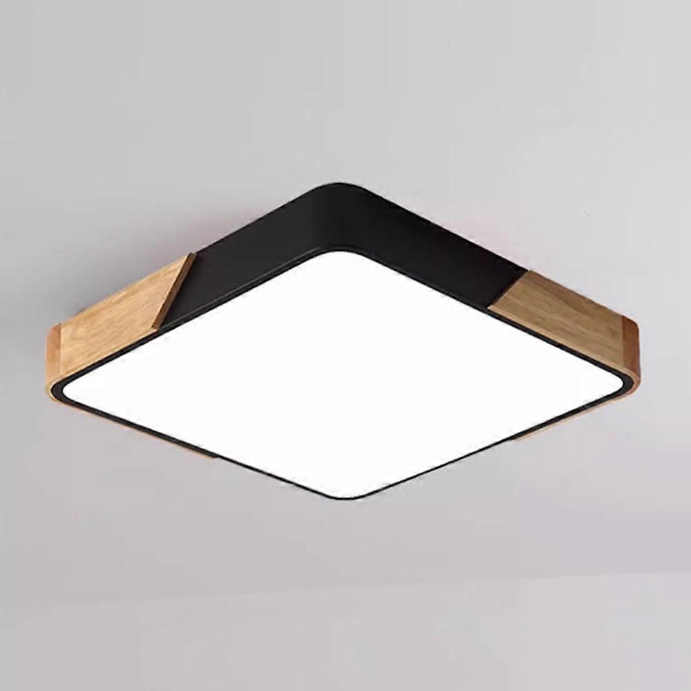 UltraThin Vintage Square LED Ceiling Light with Wooden Accents, ThreeTone Modes, Dark 40cm