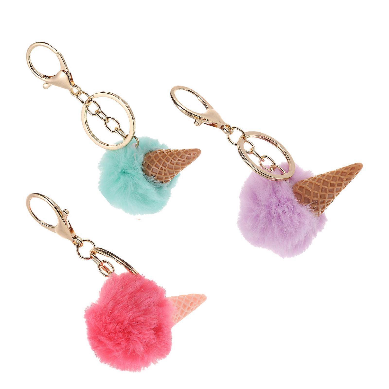 3 Pcs Adorable Bag Keys Decorative Plush Ice Cream Hanging Pendants Key Chains