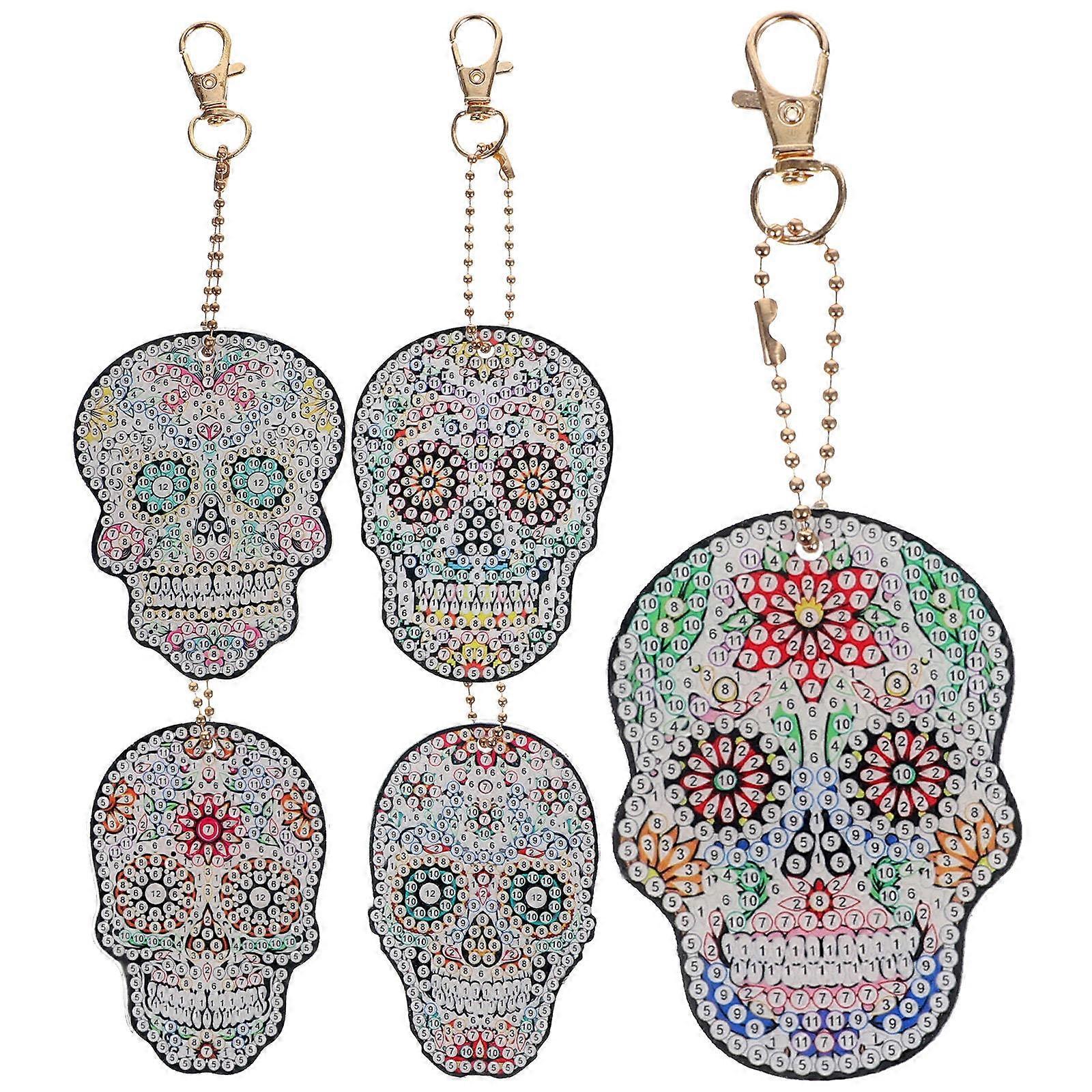 Diamond Art Skull Keychains for Decor 4Sets DIY Diamond Kit