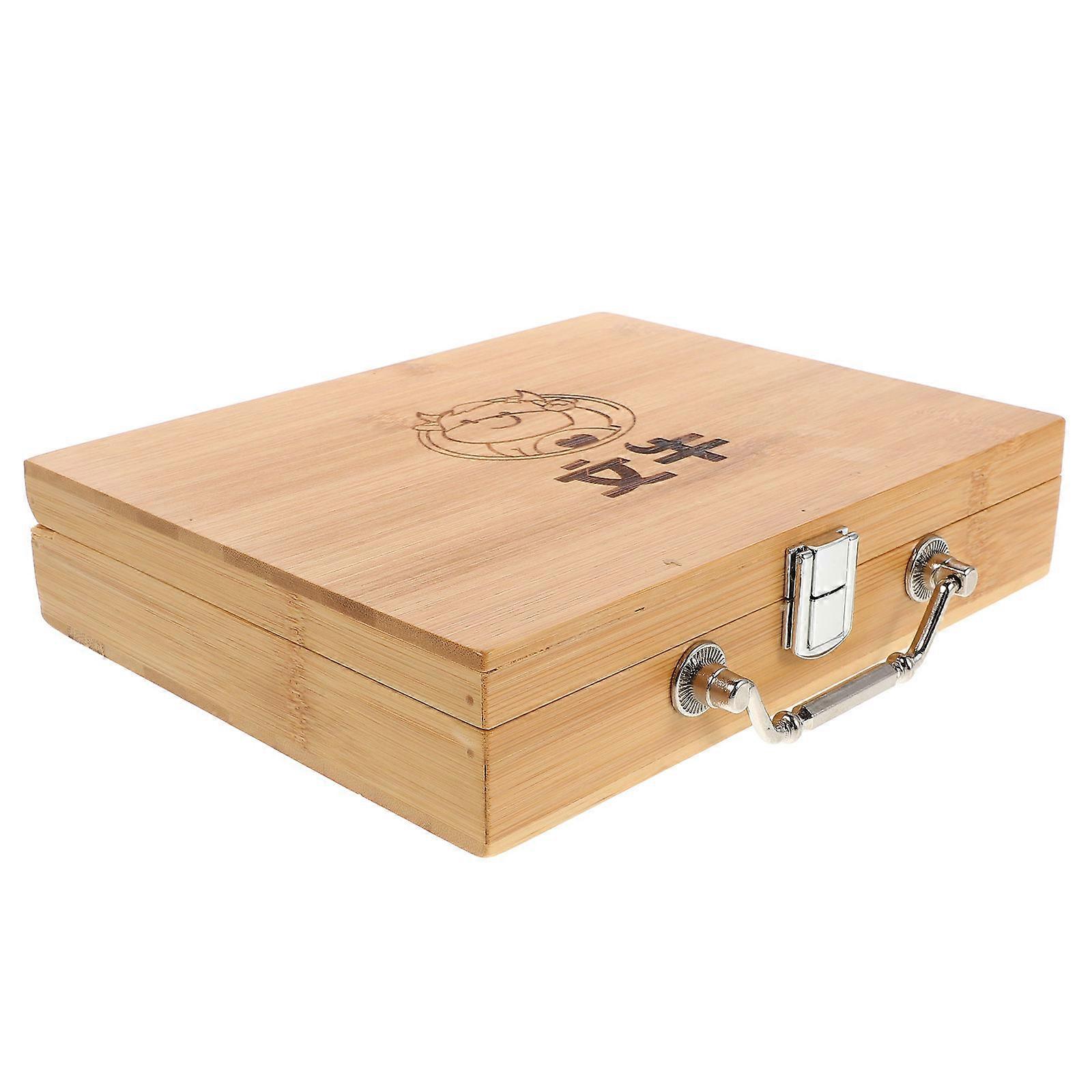 Wood Mahjong Case for Storage Including Portable Handle Beige