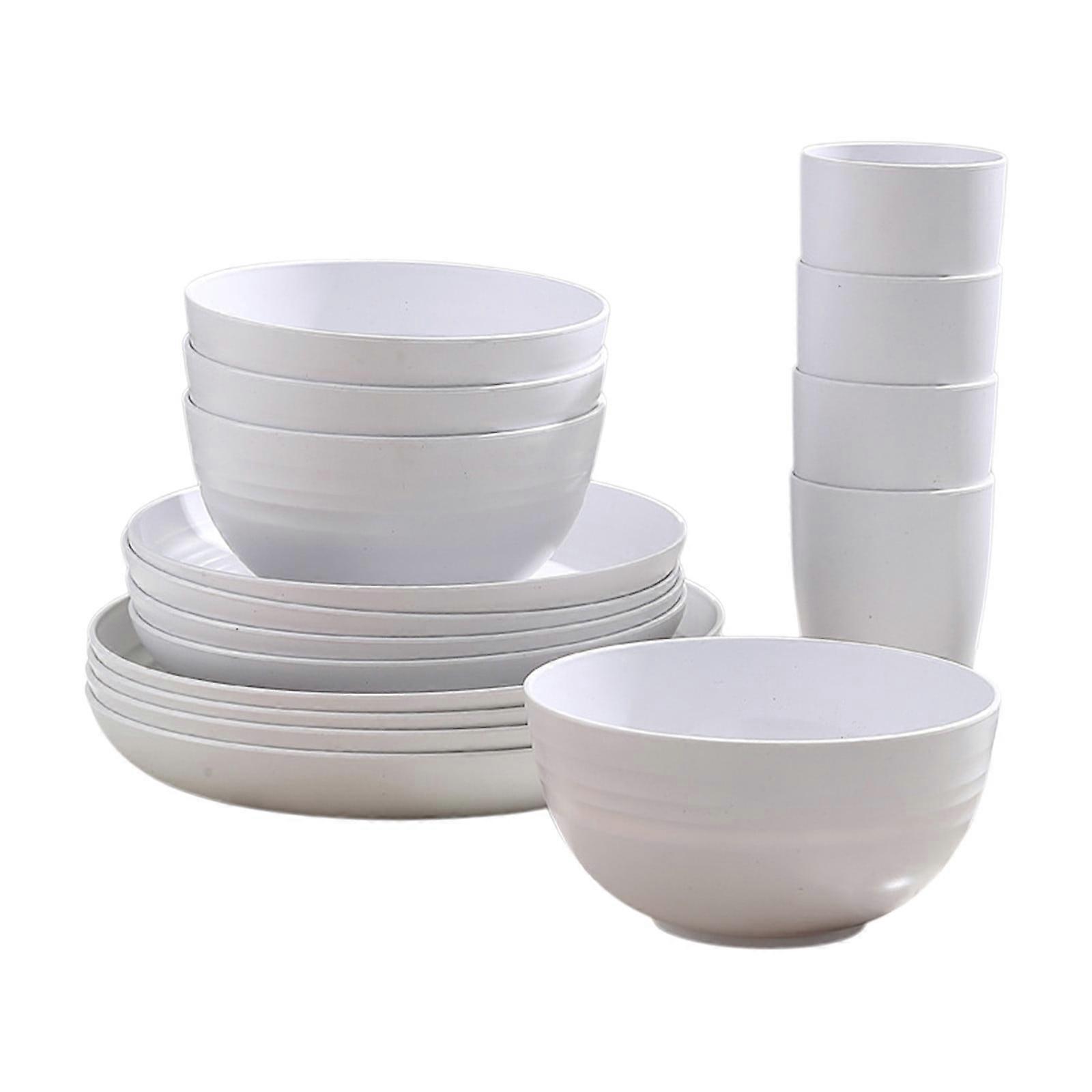 Generic Bowl Plates Cup Tableware 16 Piece Solid Color Household Plastic Drop Resistants Tableware Set