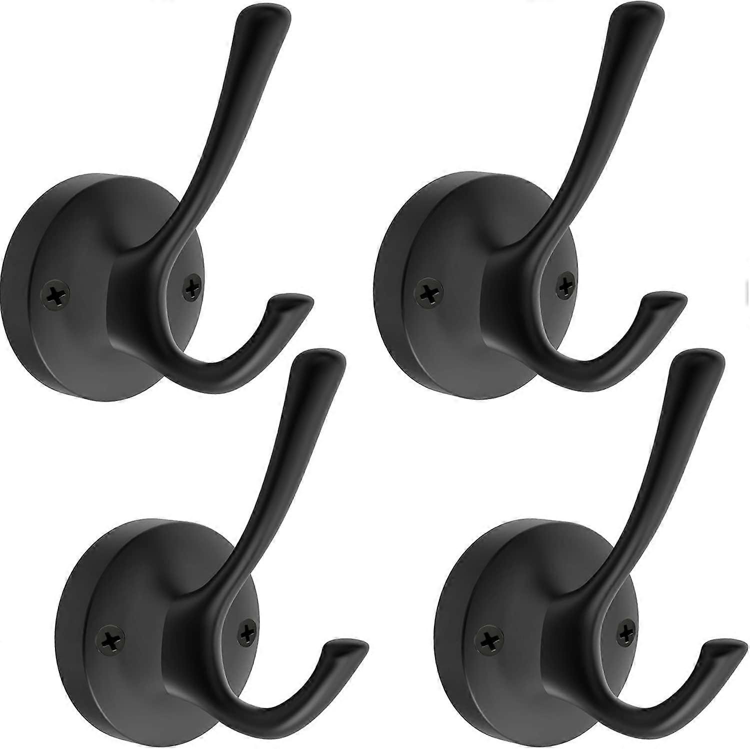 Wall Hooks Heavy Duty Rustproof Double Prong Coat Hooks for Bathroom Kitchen Towels Robes 4 Pack