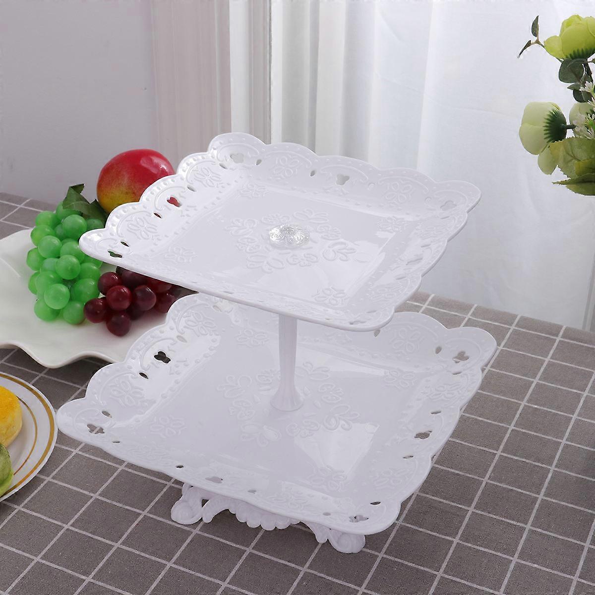 Cake Stand Rectangle Dessert Display Christmas 26x19x21cm Double-layer 1 Set