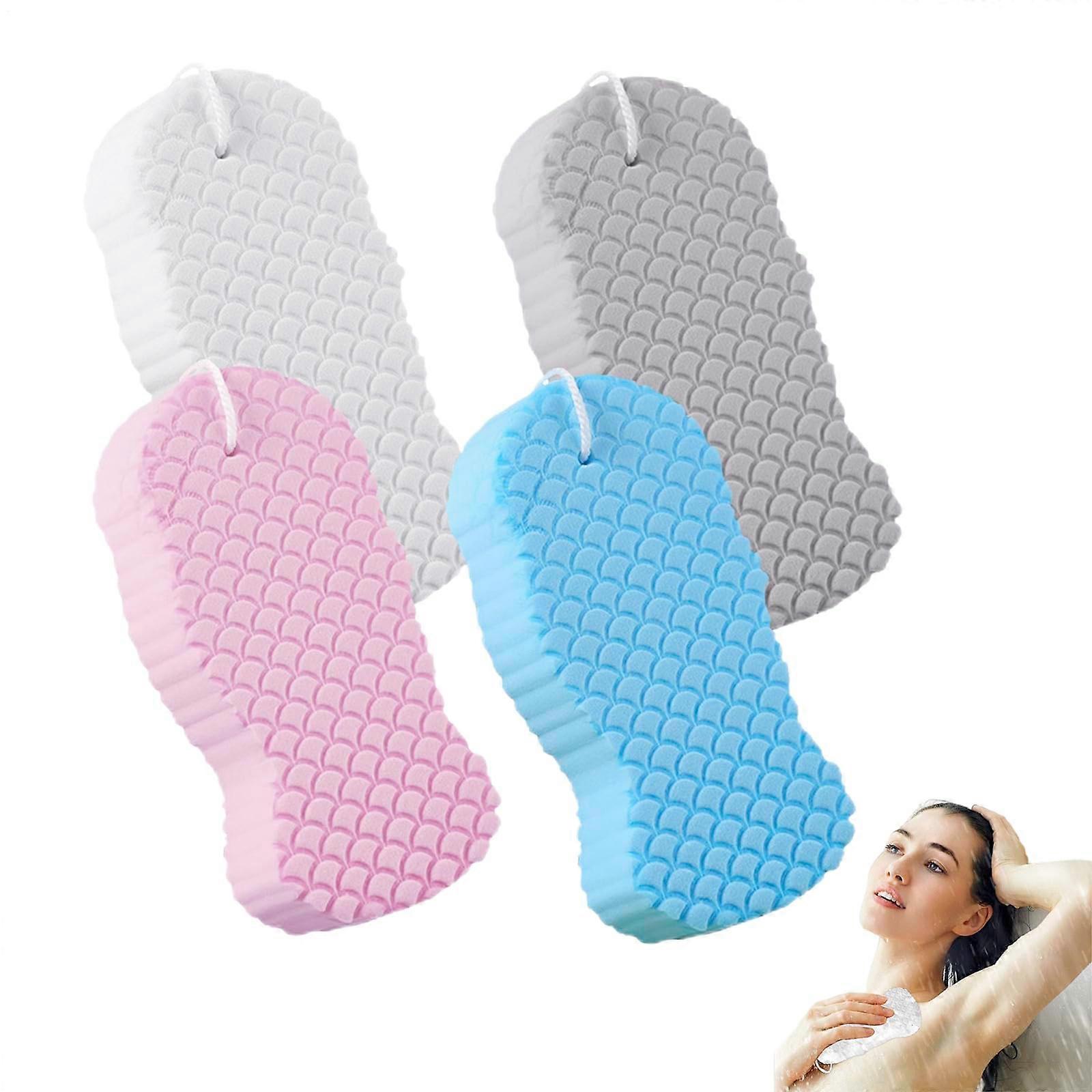 4pcs Soft Exfoliating Bath Sponge Set, Double Sided Body Scrubber for Gentle Deep Cleansing