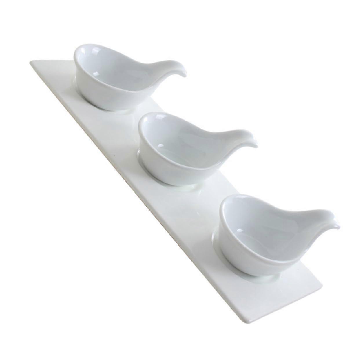 4Piece Ceramic Sauce Dish Set with Caviar Serving Spoons for Entertaining and Easy Clean Use