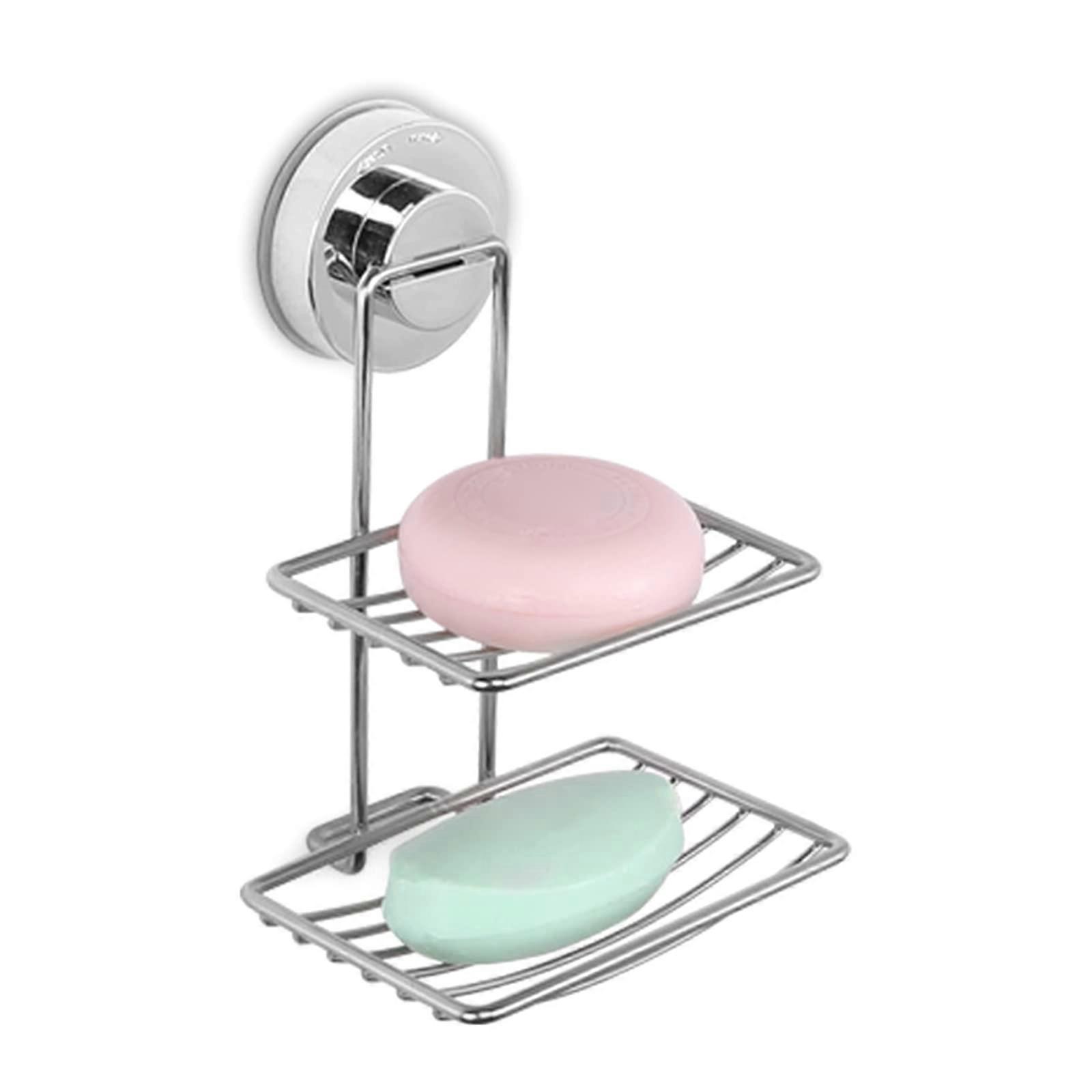 Double Layer Soap Dish with Suction Cup, Wall Mounted No Drilling Bathroom Shower Organizer