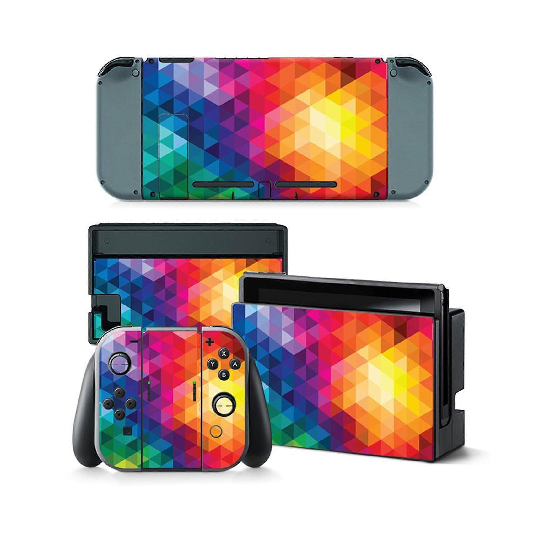 Skin Set with Mosaic Rainbow Vinyl Decals for Nintendo Switch Console and Controllers