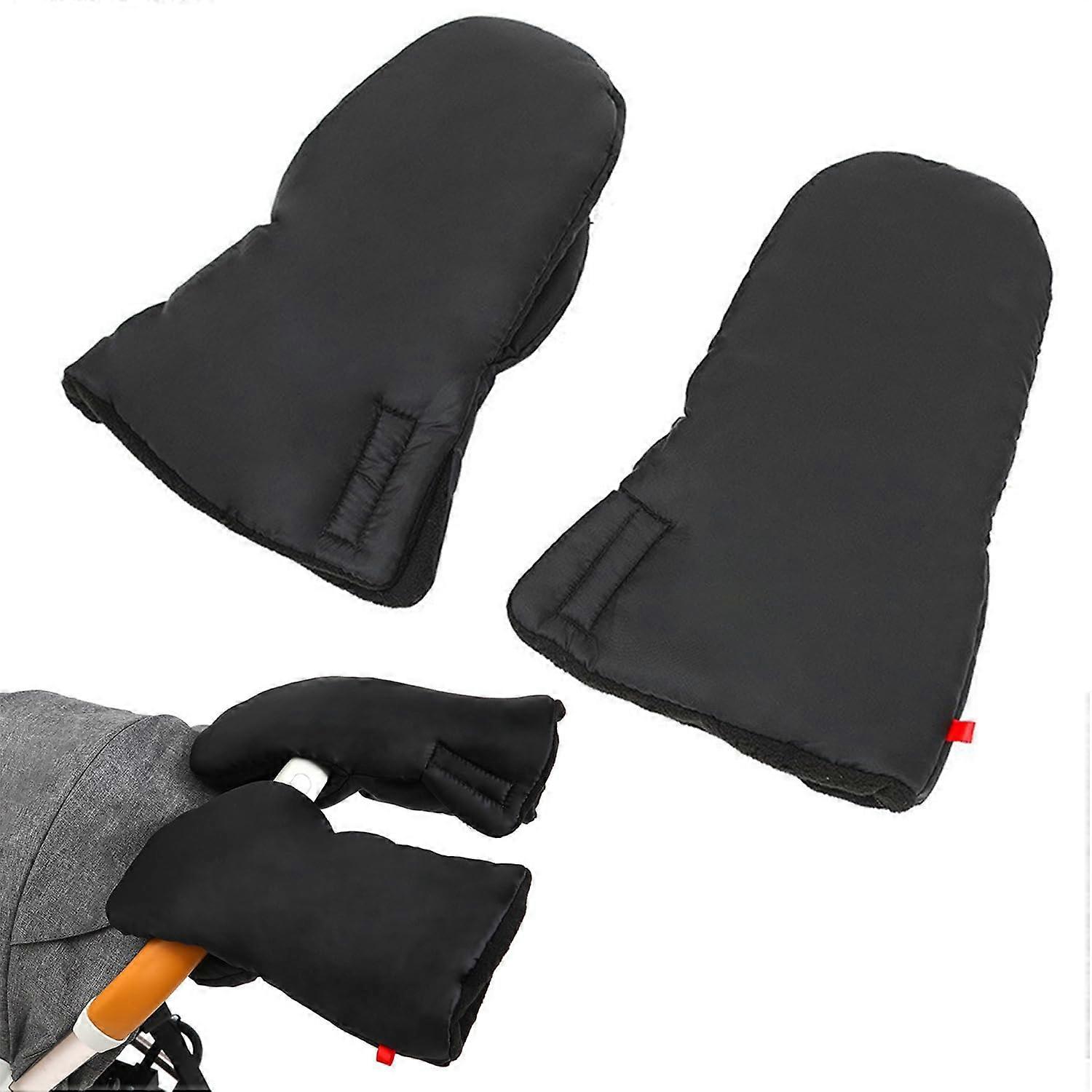 Waterproof Windproof Stroller Gloves with Warm Fleece Interior for Winter, Black Pair