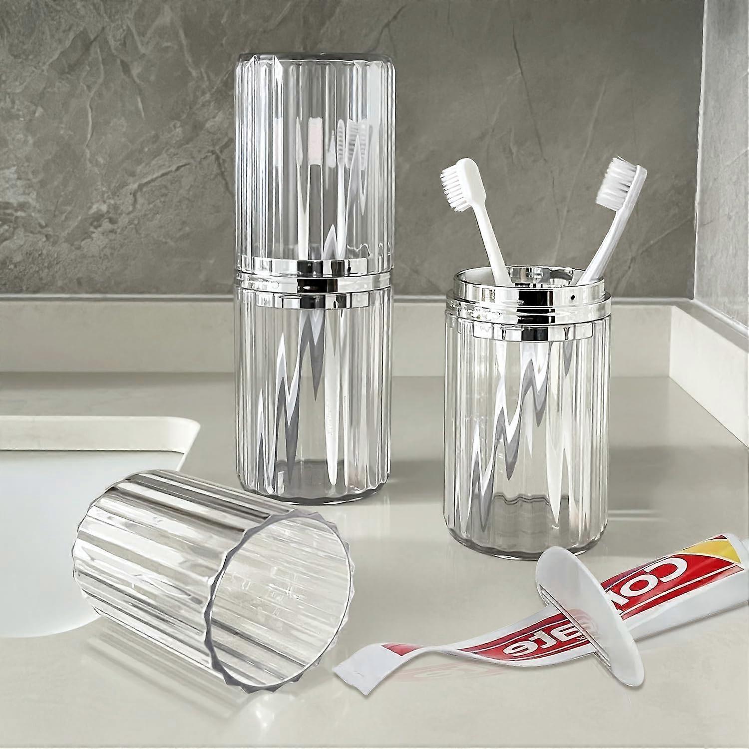 Travel Toothbrush Case with Large Holder, Dual Use Cups and Builtin Toothpaste Squeezer for Camping