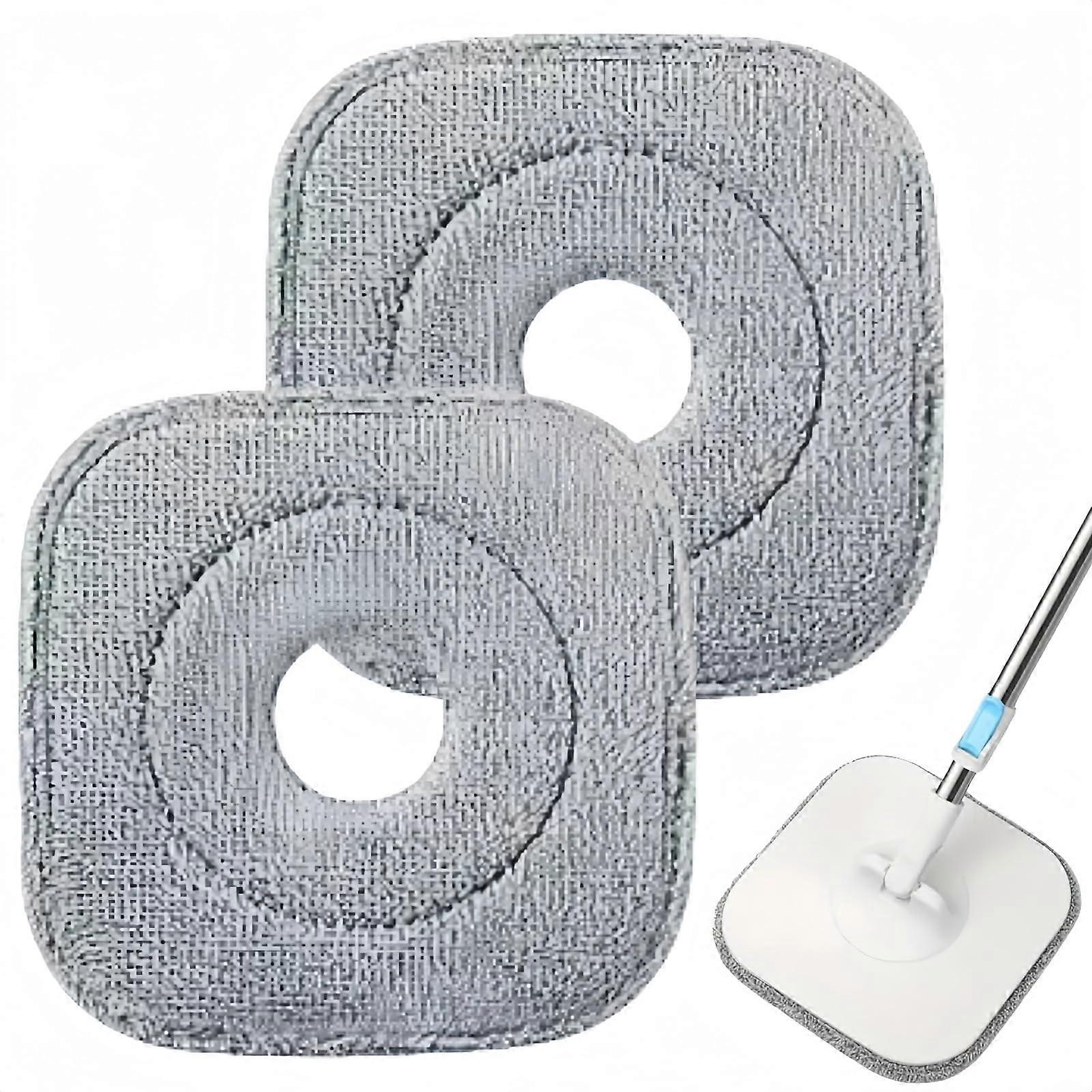 2pcs Square Spin Mop Replacement Pads, Microfiber Mop Head Refills, Reusable and Machine Washable