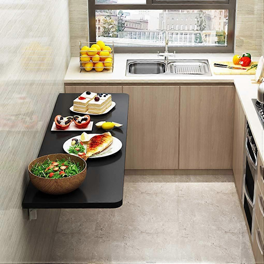 Wall Mounted Folding Table with Brackets, SpaceSaving Fold Down Desk for Small Spaces, Black 80x30cm