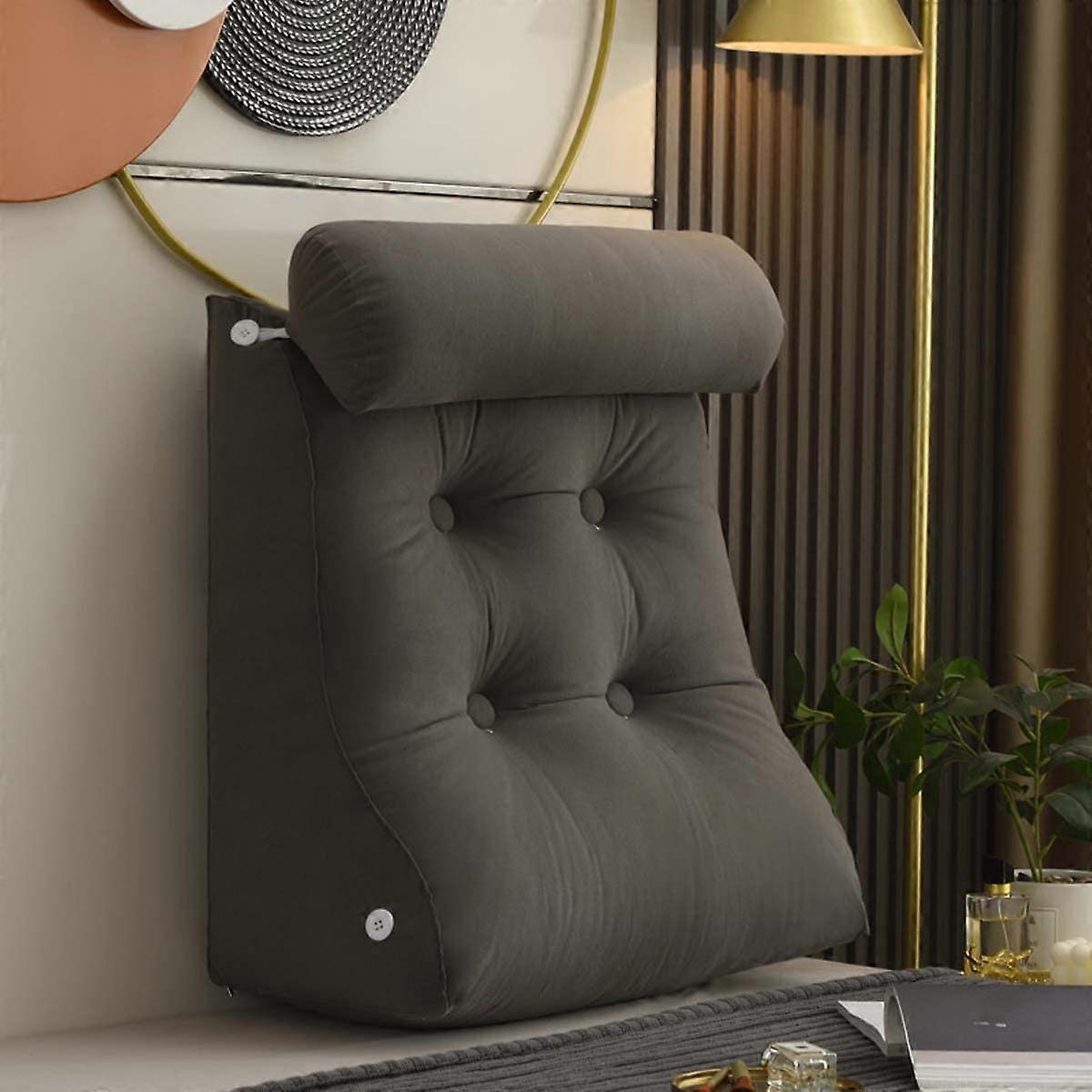 Wedge Pillow Triangular Backrest with Adjustable Neck Support for Bed Sofa Office Dark Gray