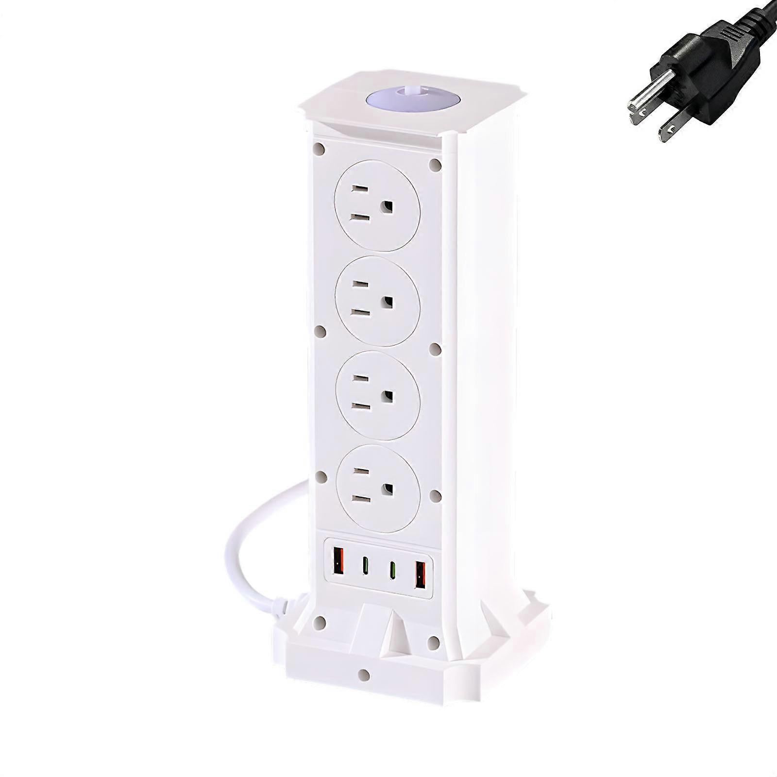 Multiple Plug Outlet Tower 110V Vertical Stand Plastic Texture Power Strips Tower Electrical Socket for Multiple Device  White