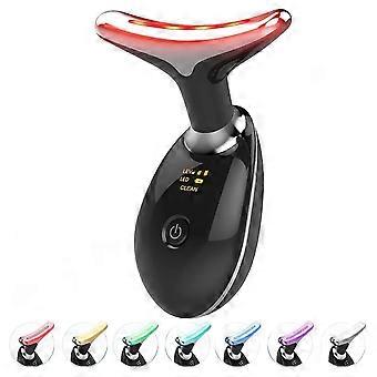 7-in-1 gezichts- en nekmassageapparaat met rood licht, 7 kleuren LED-verwarming, 3 standen, zwart