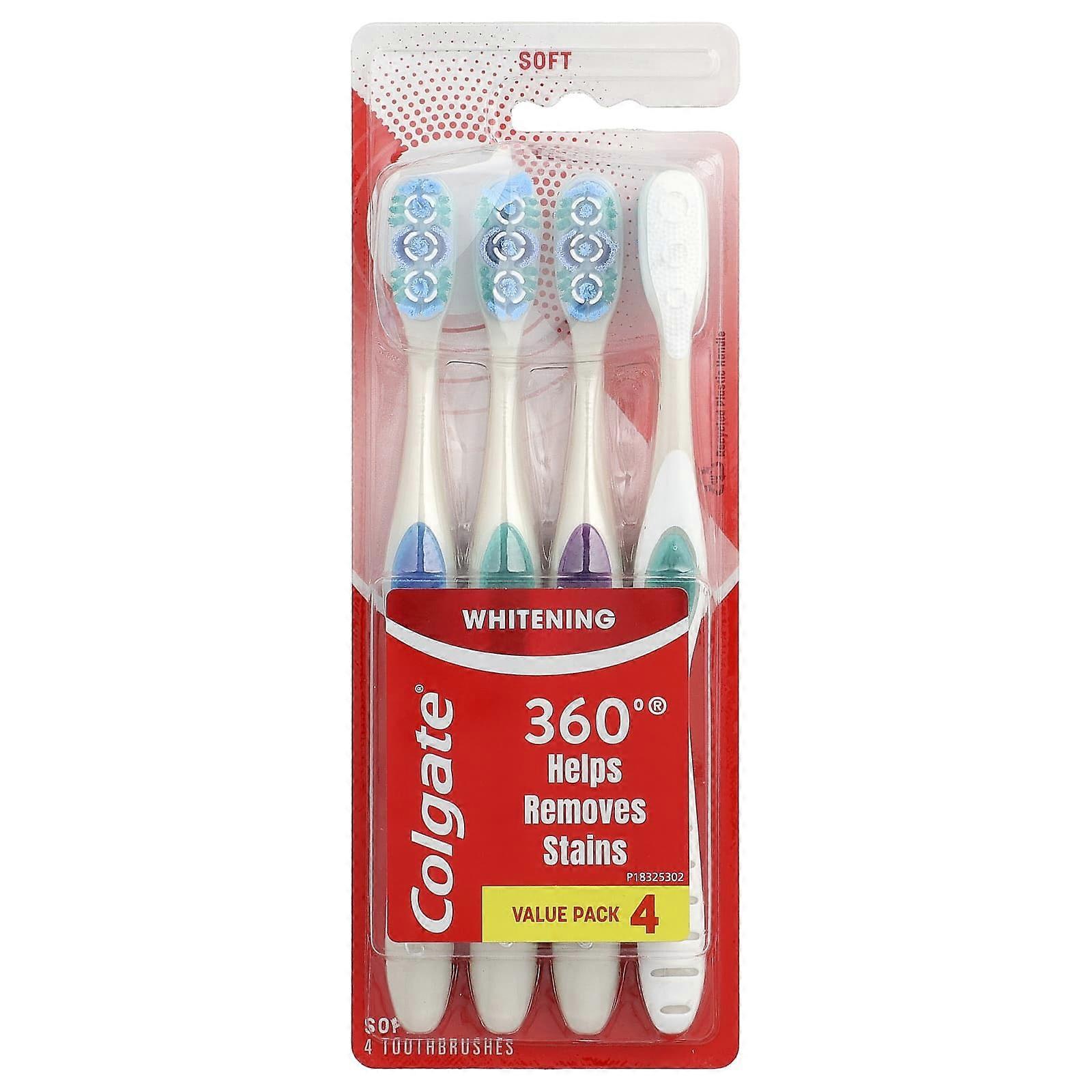 Colgate, 360 Whitening Toothbrushes, Soft, 4 Pack