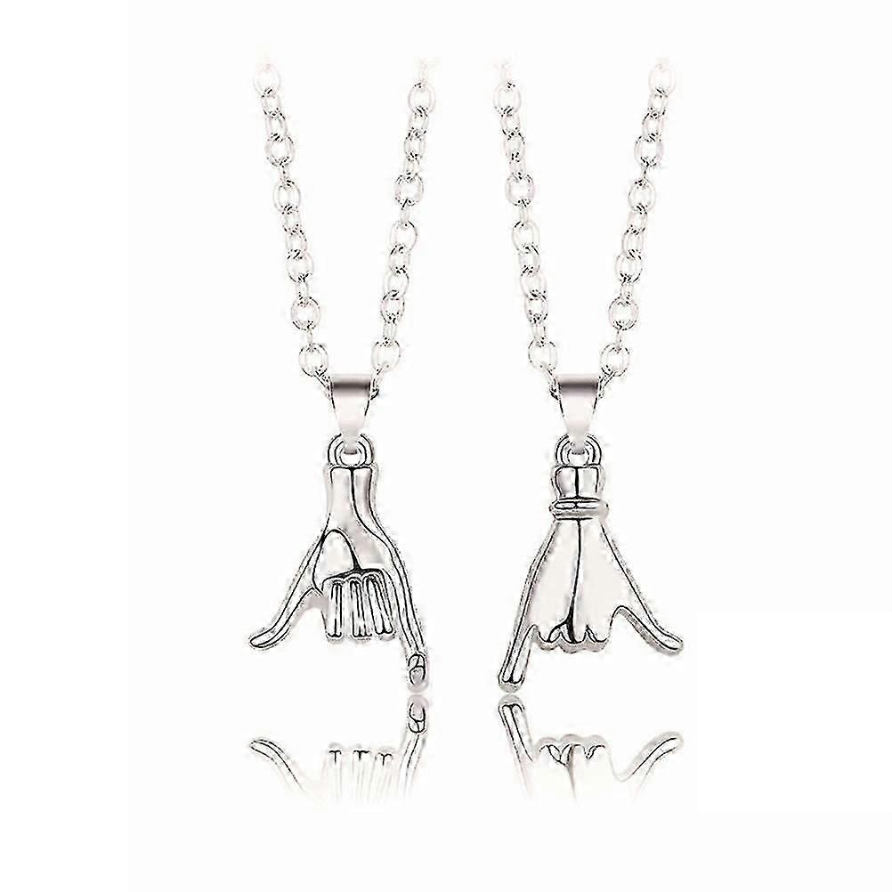 Couple Hook Necklace Set Interlocking Hand Pendant