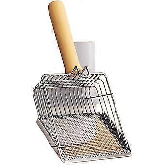 Metal Cat Litter Scoop, Fast Sifting, Non-Stick, Deep Shovel with Wooden Handle, Multi-Size Slots for All Litter Types
