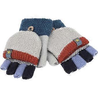 Knitted Half Finger Gloves for Kids, Flip Mitten Cap, Compatible with Phones for Texting, 5-10 Years, 1 Pair