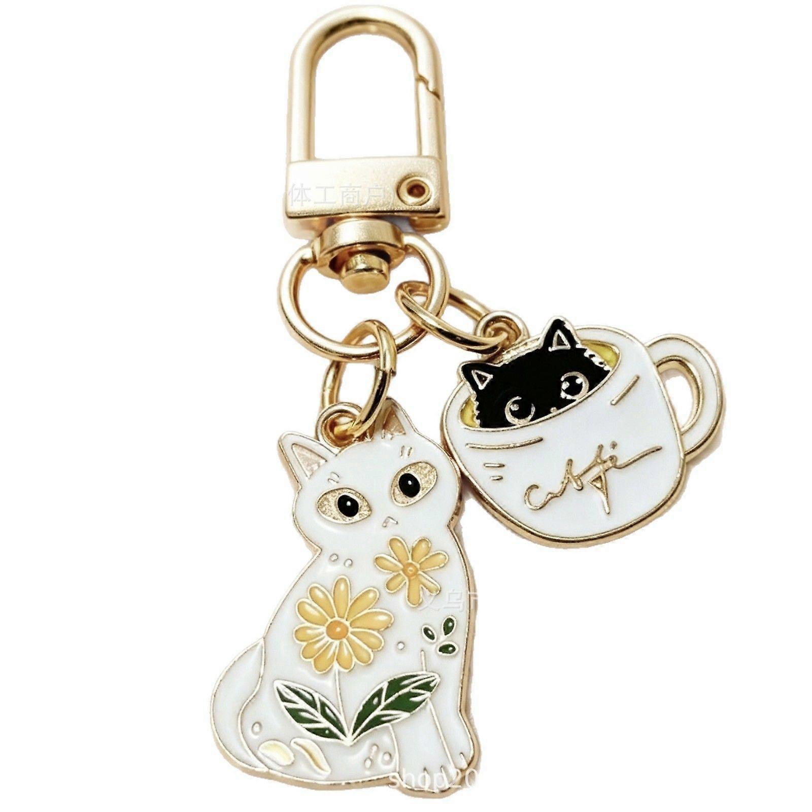 black and white cat keychain alloy