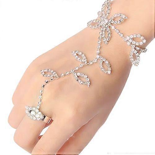 Crystal Rhinestone Leaf Hand Link Foot Finger Ring