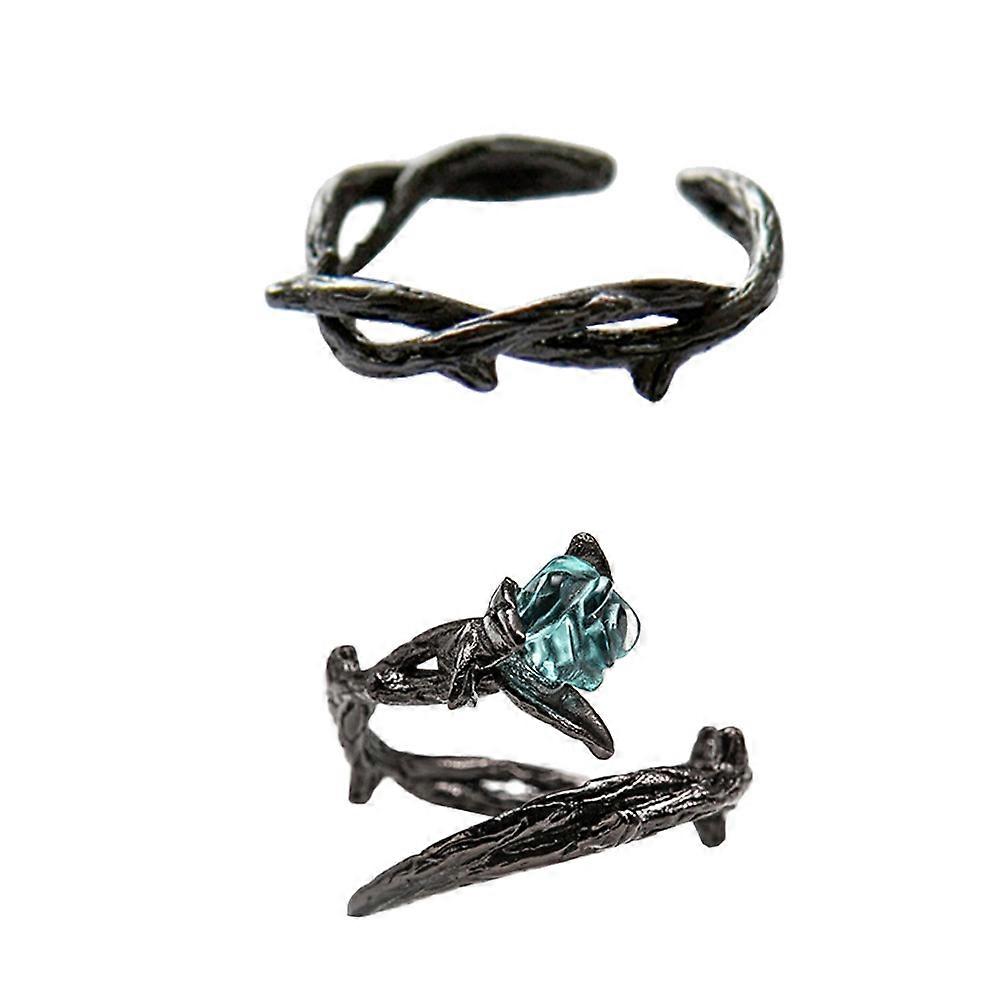2Pcs Finger Ring Couple Ring Thorn Rose Open Ring Creative Tail Ring (Black)