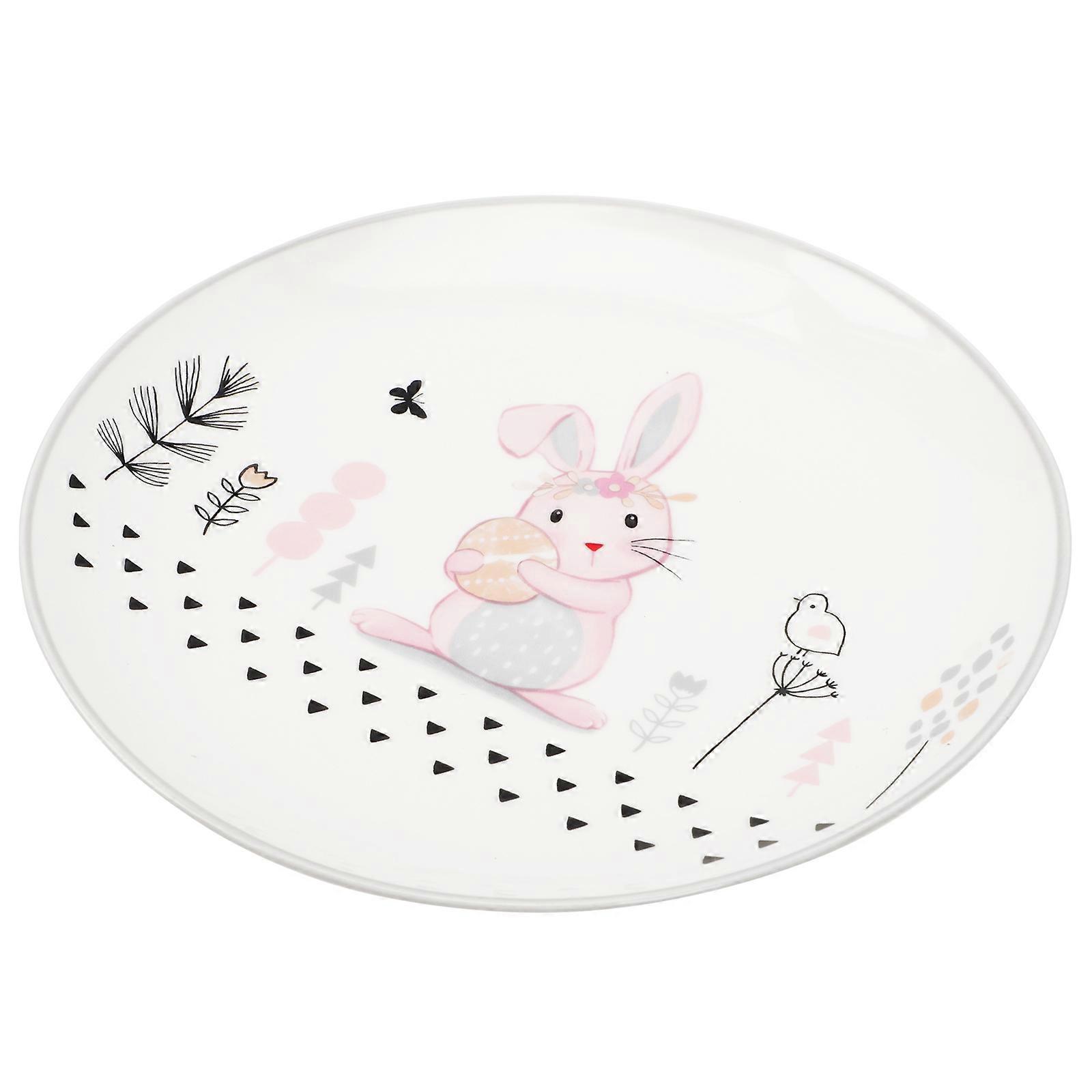 Ceramic Rabbit Plate for Easter Dining Table Ornament White Bunny Pattern